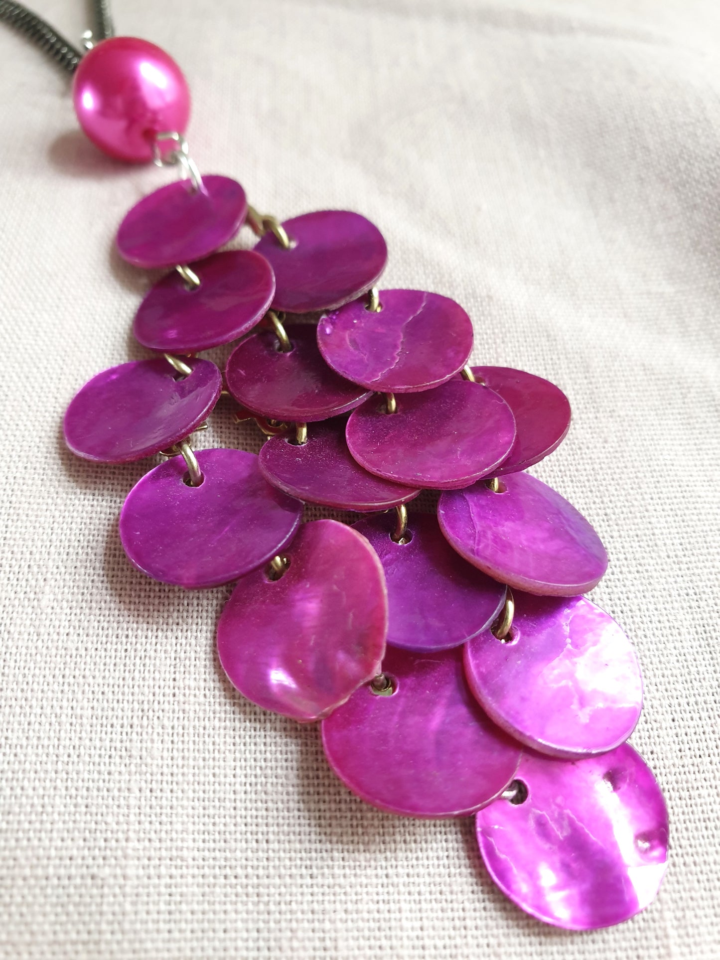 Hot Pink Sequin Statement Pendant Necklace. Recycled Jewellery