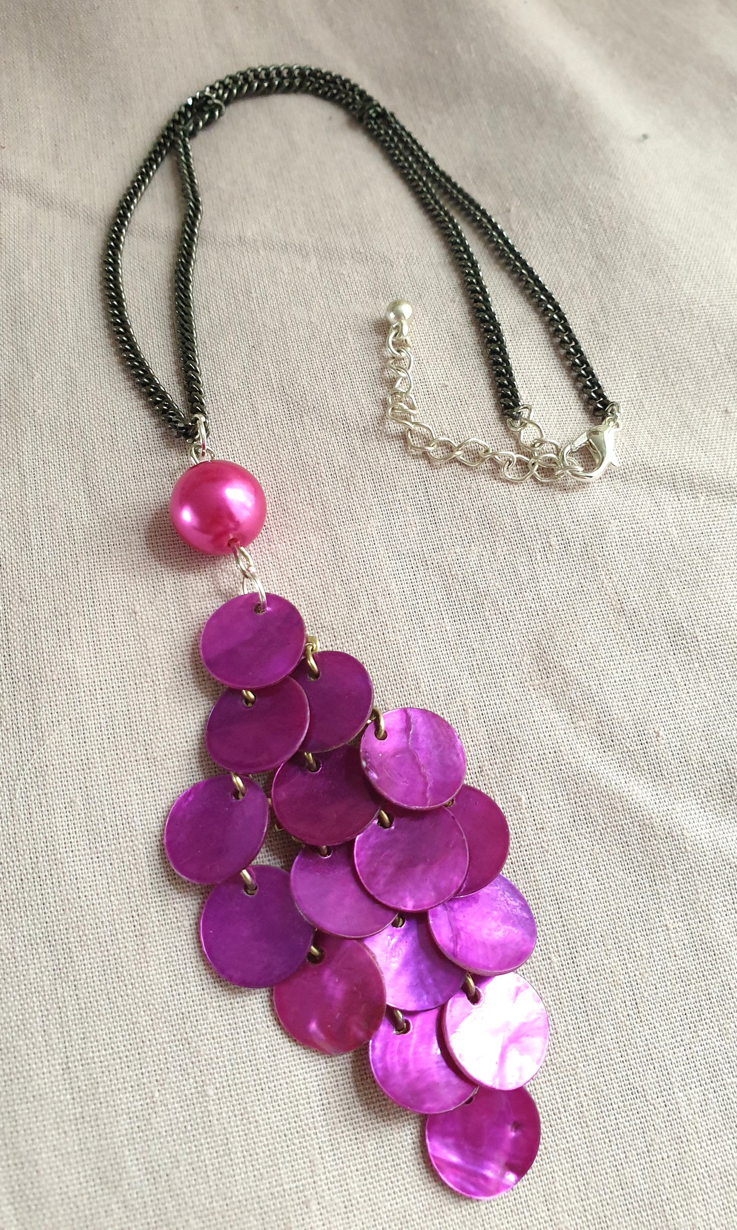 Hot Pink Sequin Statement Pendant Necklace. Recycled Jewellery