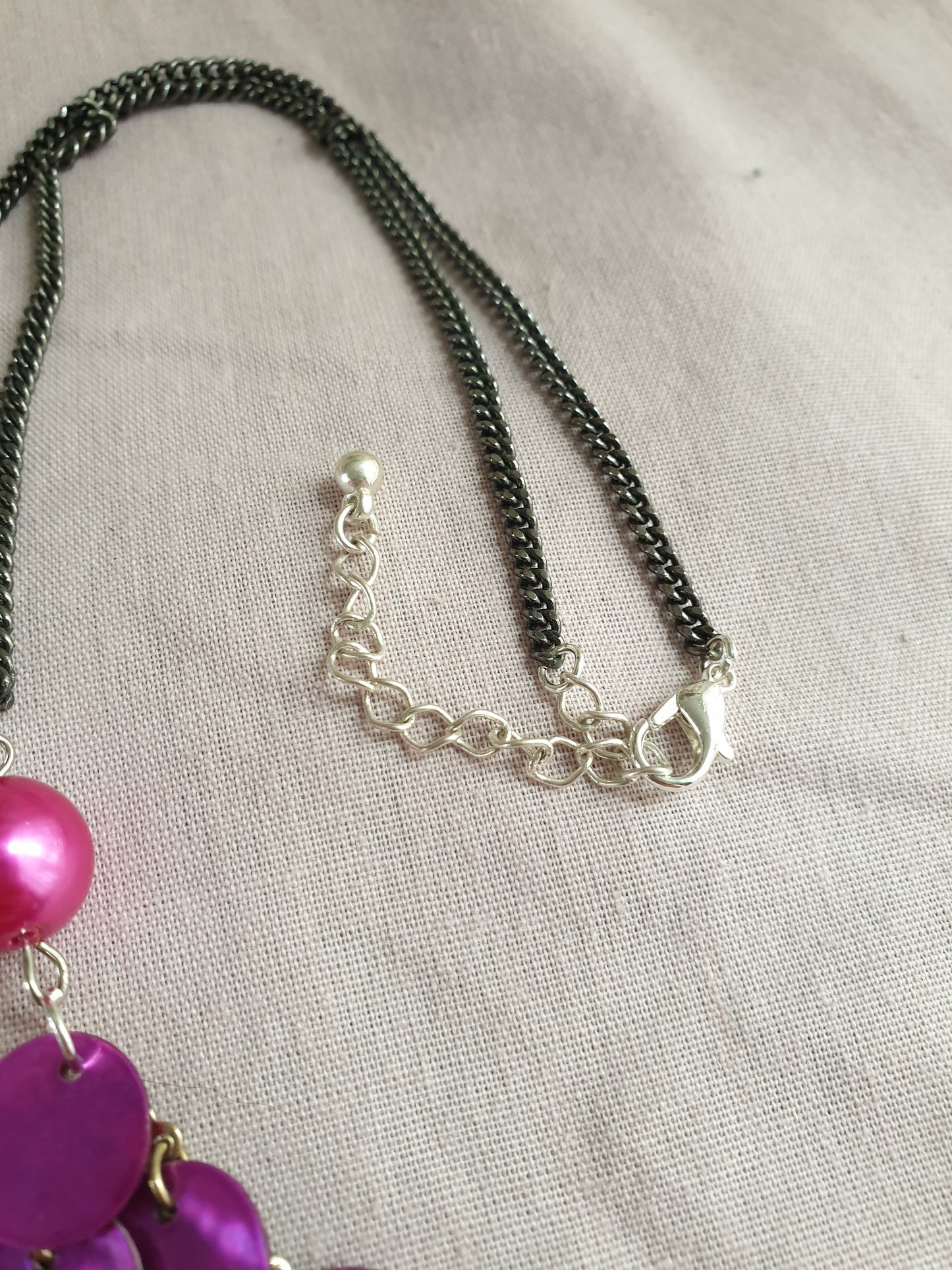 Hot Pink Sequin Statement Pendant Necklace. Recycled Jewellery