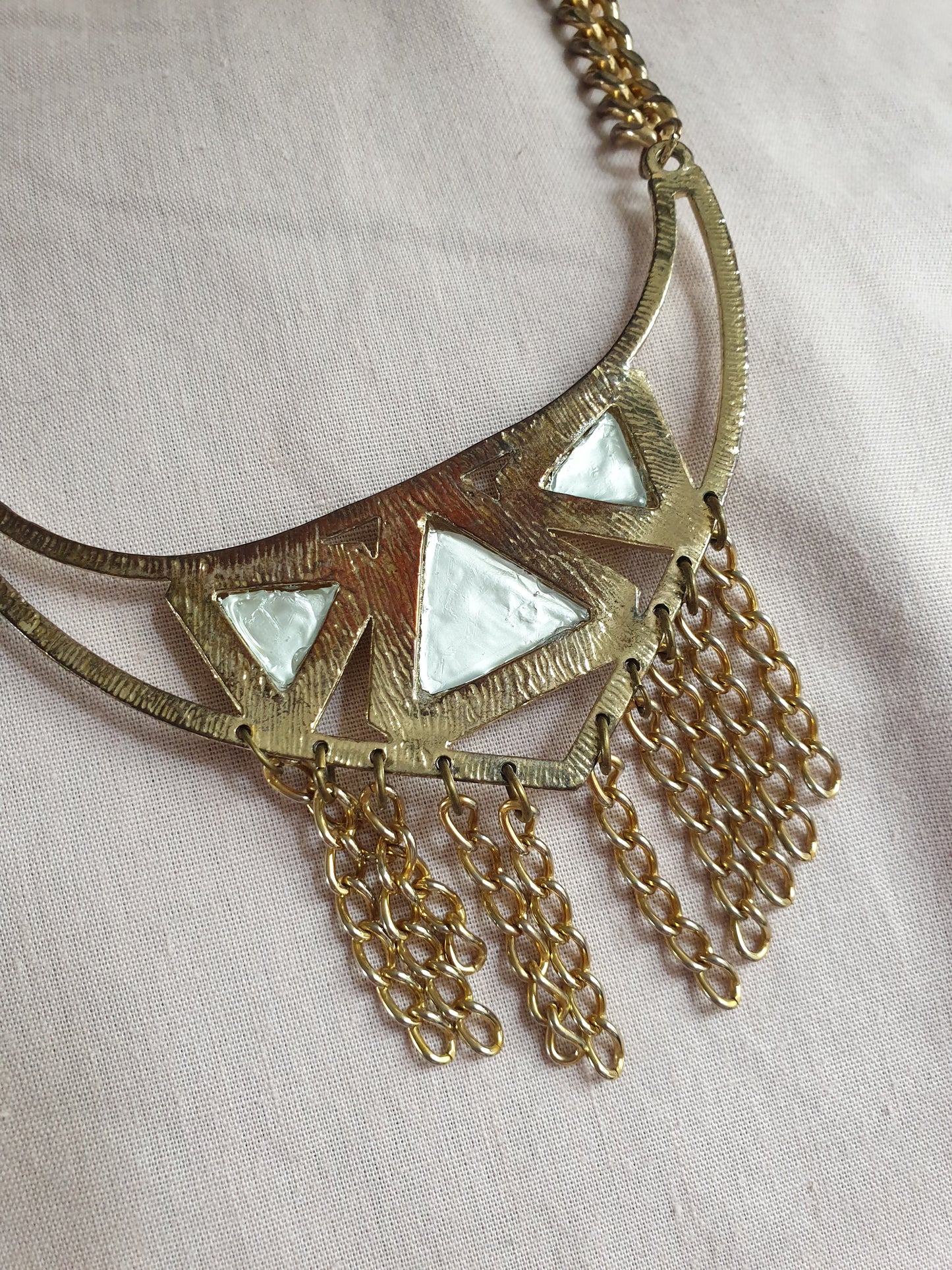 Chunky Gold Tone Bib Necklace with Yellow Gems. Recycled Jewellery