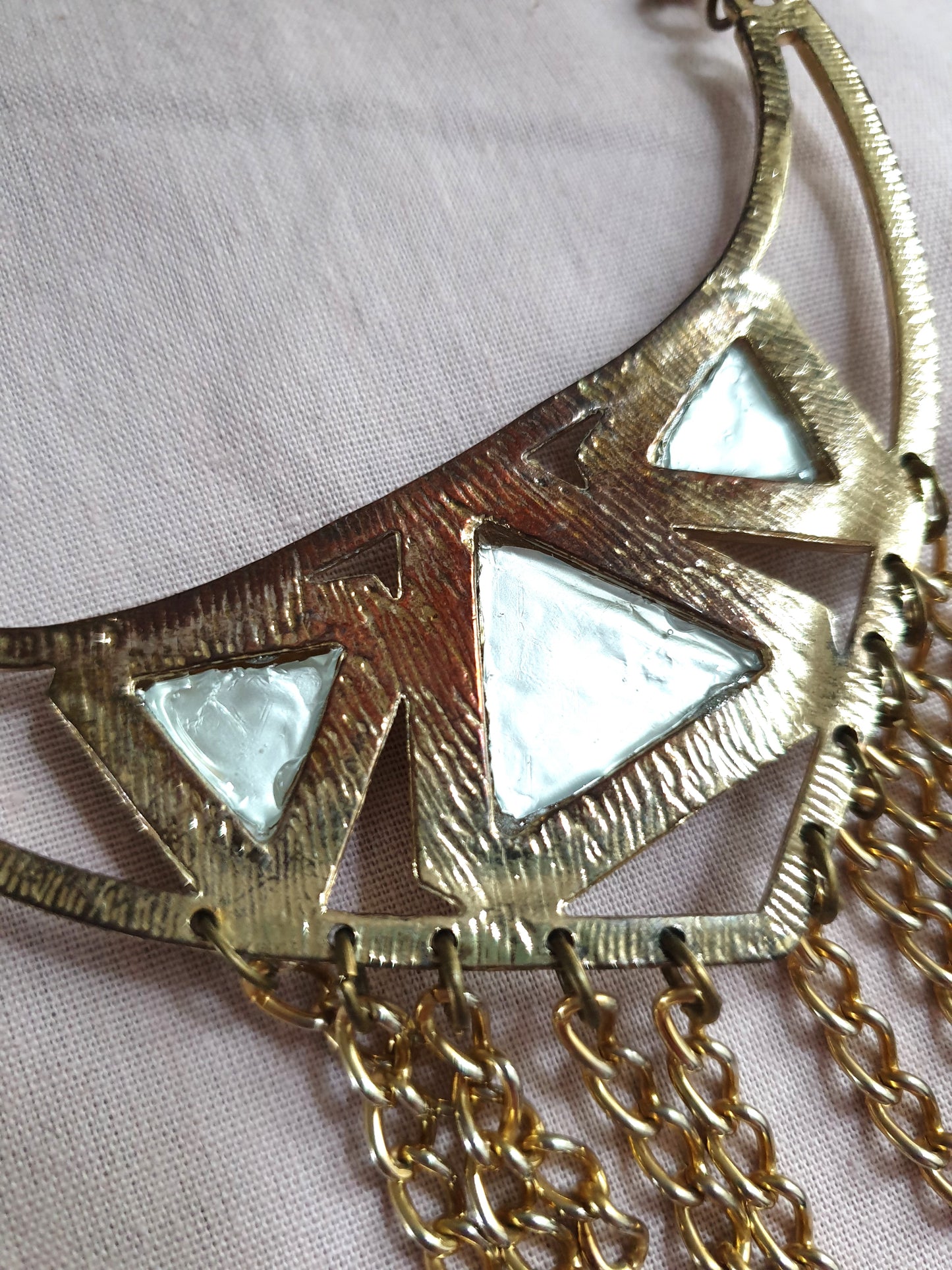 Chunky Gold Tone Bib Necklace with Yellow Gems. Recycled Jewellery