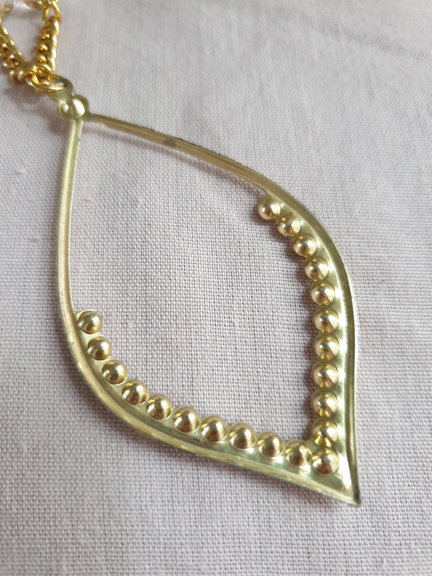 Gold Tone Pendant Necklace with Apricot Gems. Recycled Jewellery