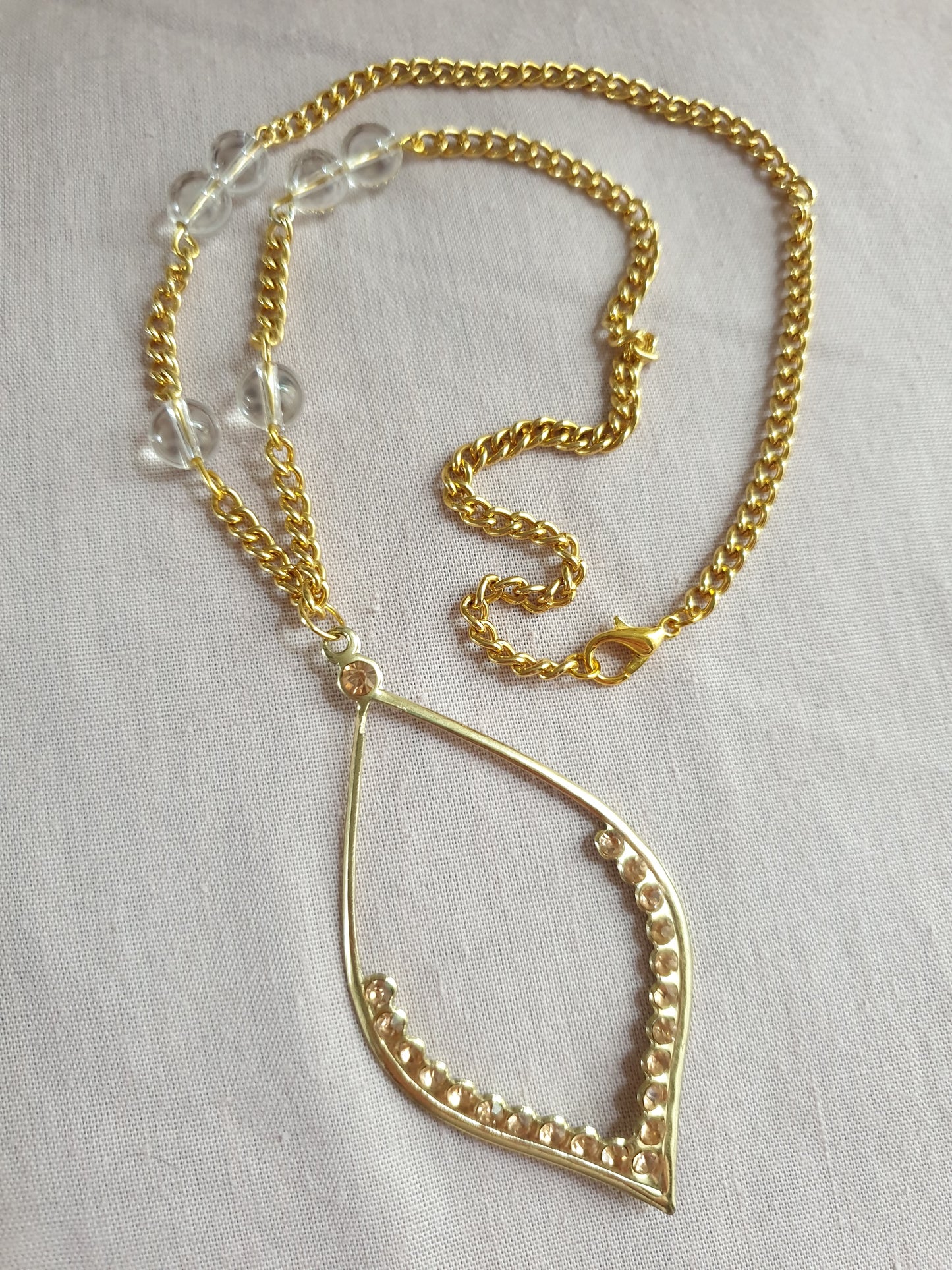 Gold Tone Pendant Necklace with Apricot Gems. Recycled Jewellery