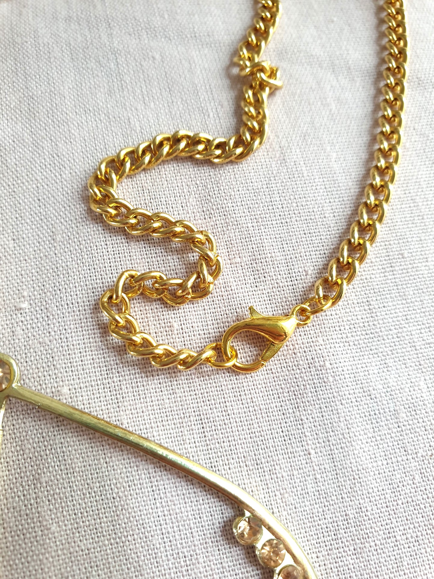 Gold Tone Pendant Necklace with Apricot Gems. Recycled Jewellery