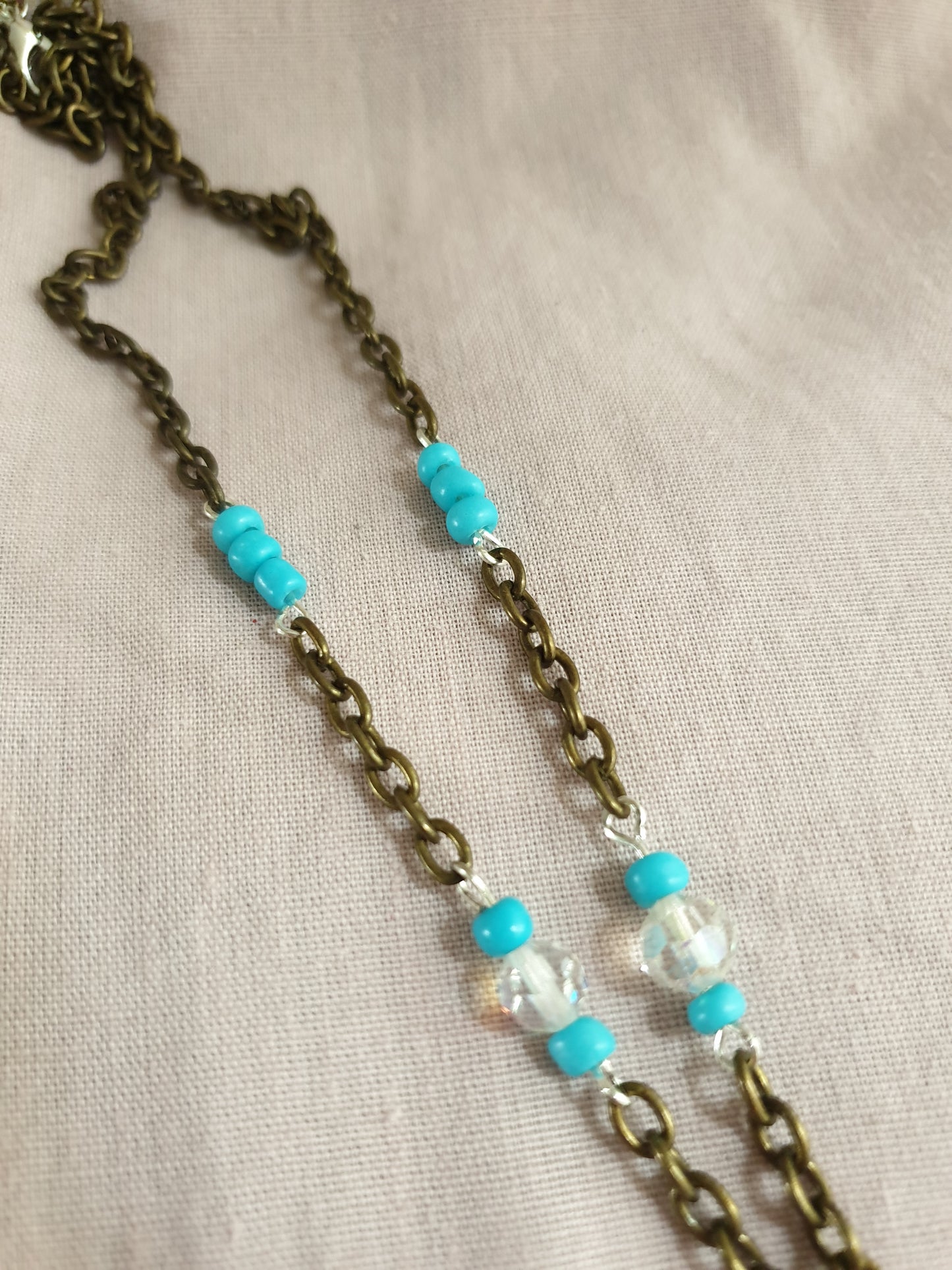 Turquoise and Bronze Beaded Pendant Necklace. Recycled Jewellery