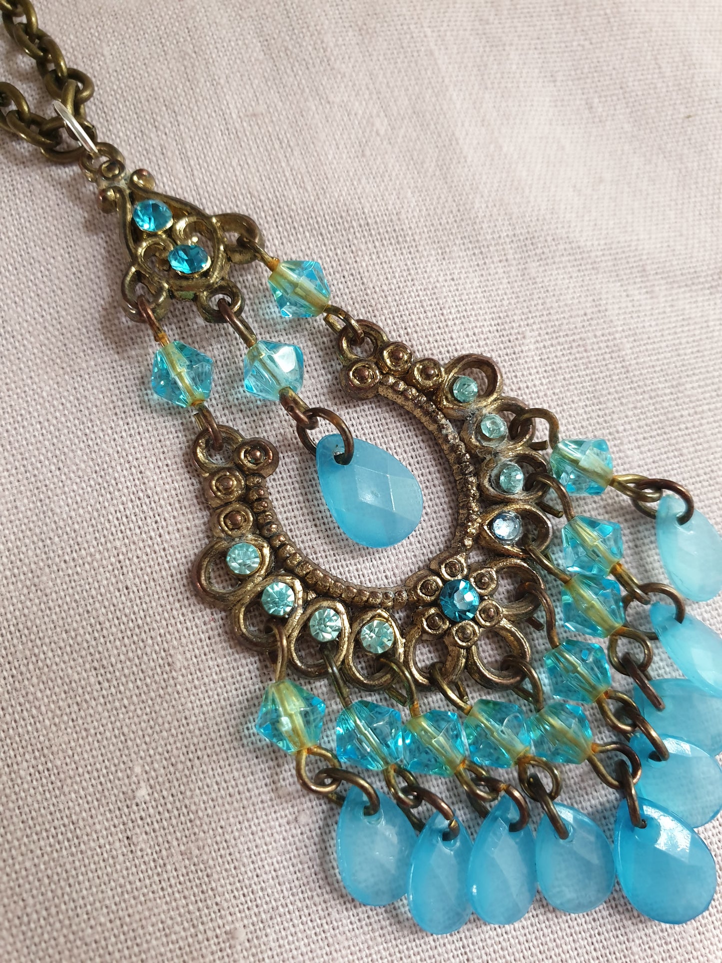 Turquoise and Bronze Beaded Pendant Necklace. Recycled Jewellery
