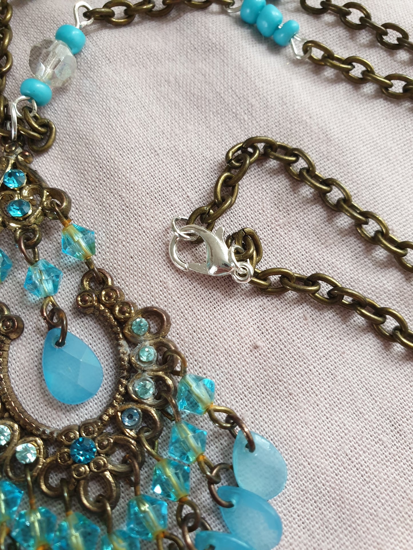 Turquoise and Bronze Beaded Pendant Necklace. Recycled Jewellery