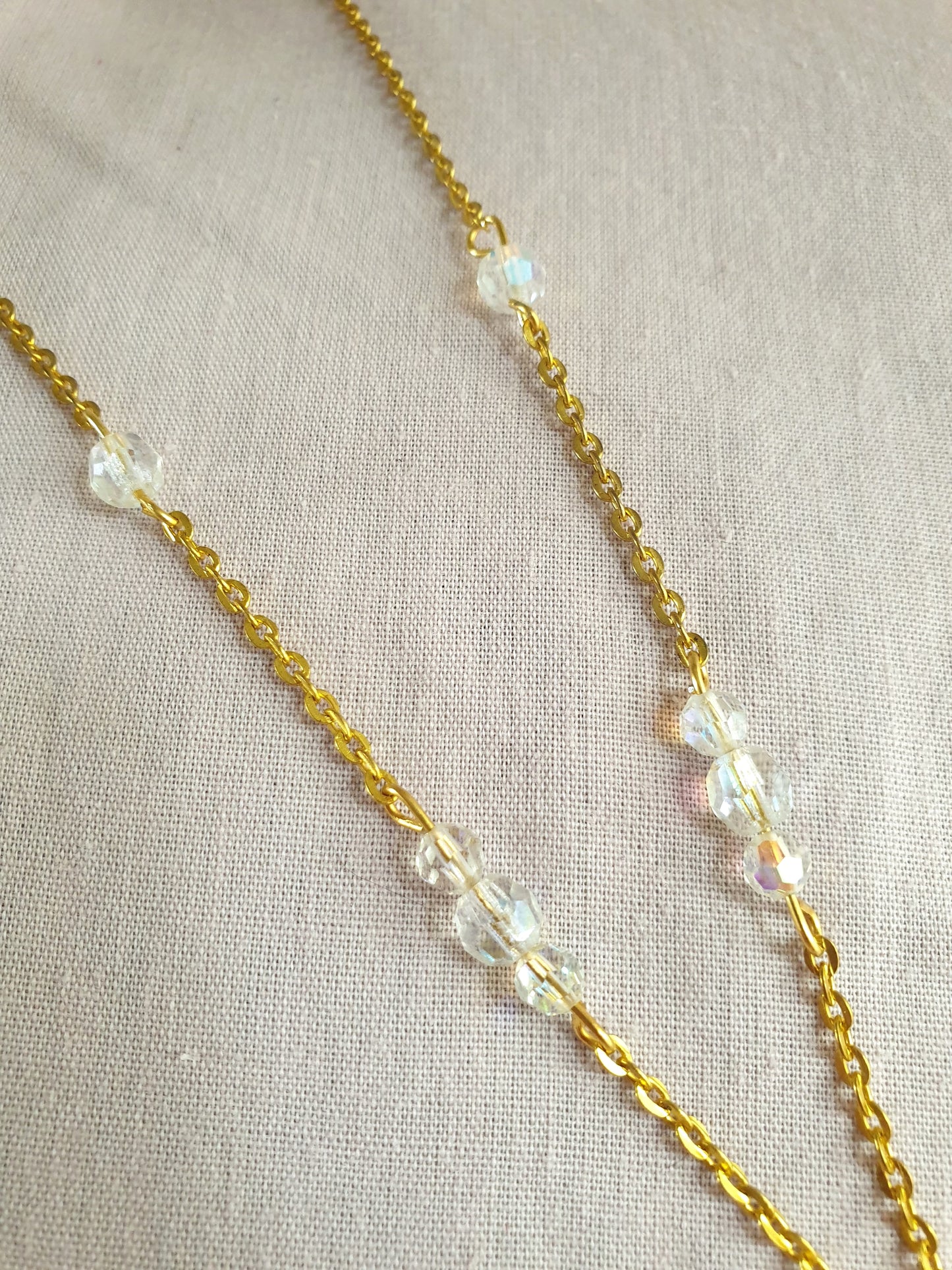 Gold, Pale Pink and Diamante Earrings and Necklace Set. Recycled Jewellery