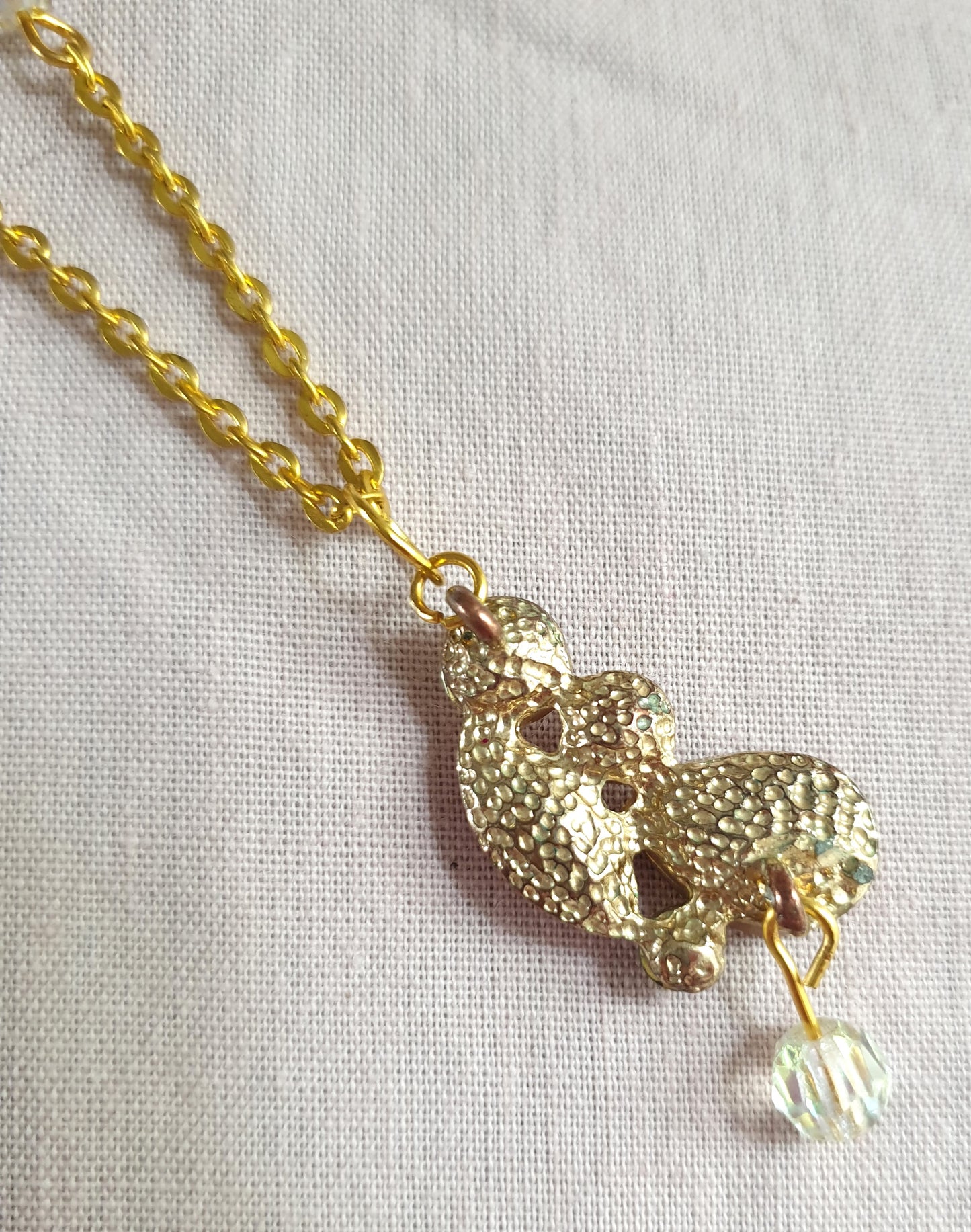 Gold, Pale Pink and Diamante Earrings and Necklace Set. Recycled Jewellery