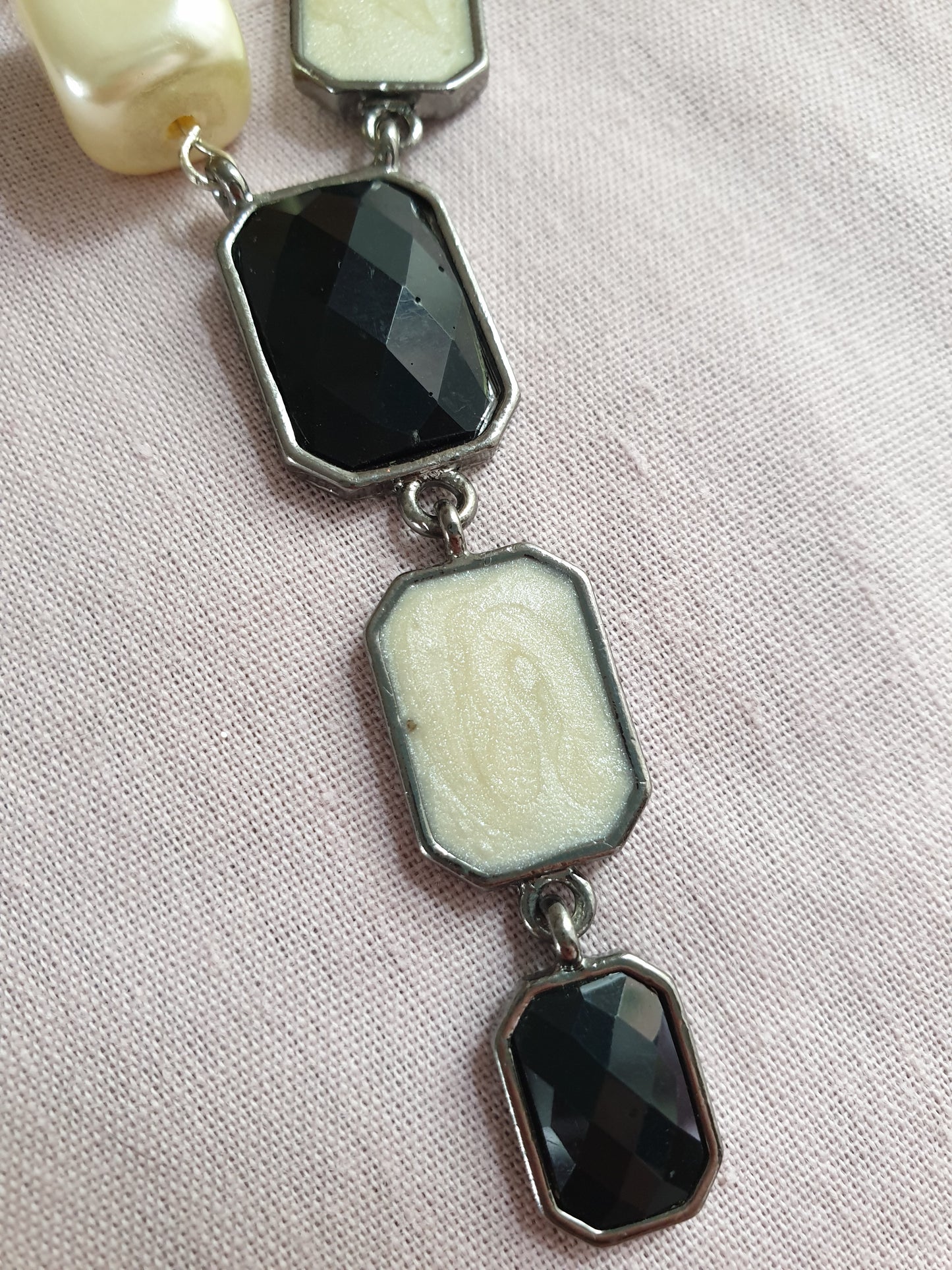Black and Cream Statement Bib Necklace. Recycled Jewellery