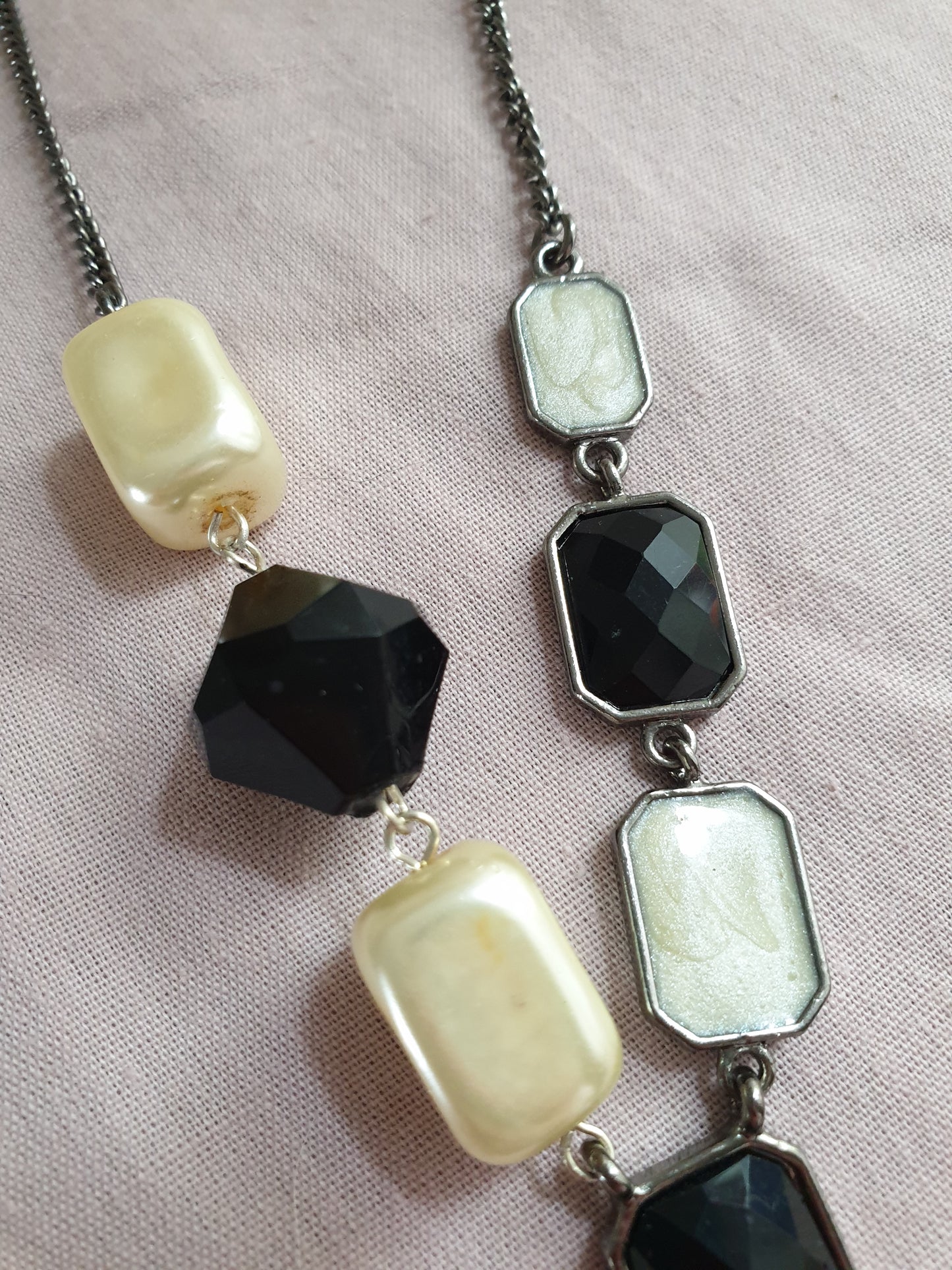 Black and Cream Statement Bib Necklace. Recycled Jewellery