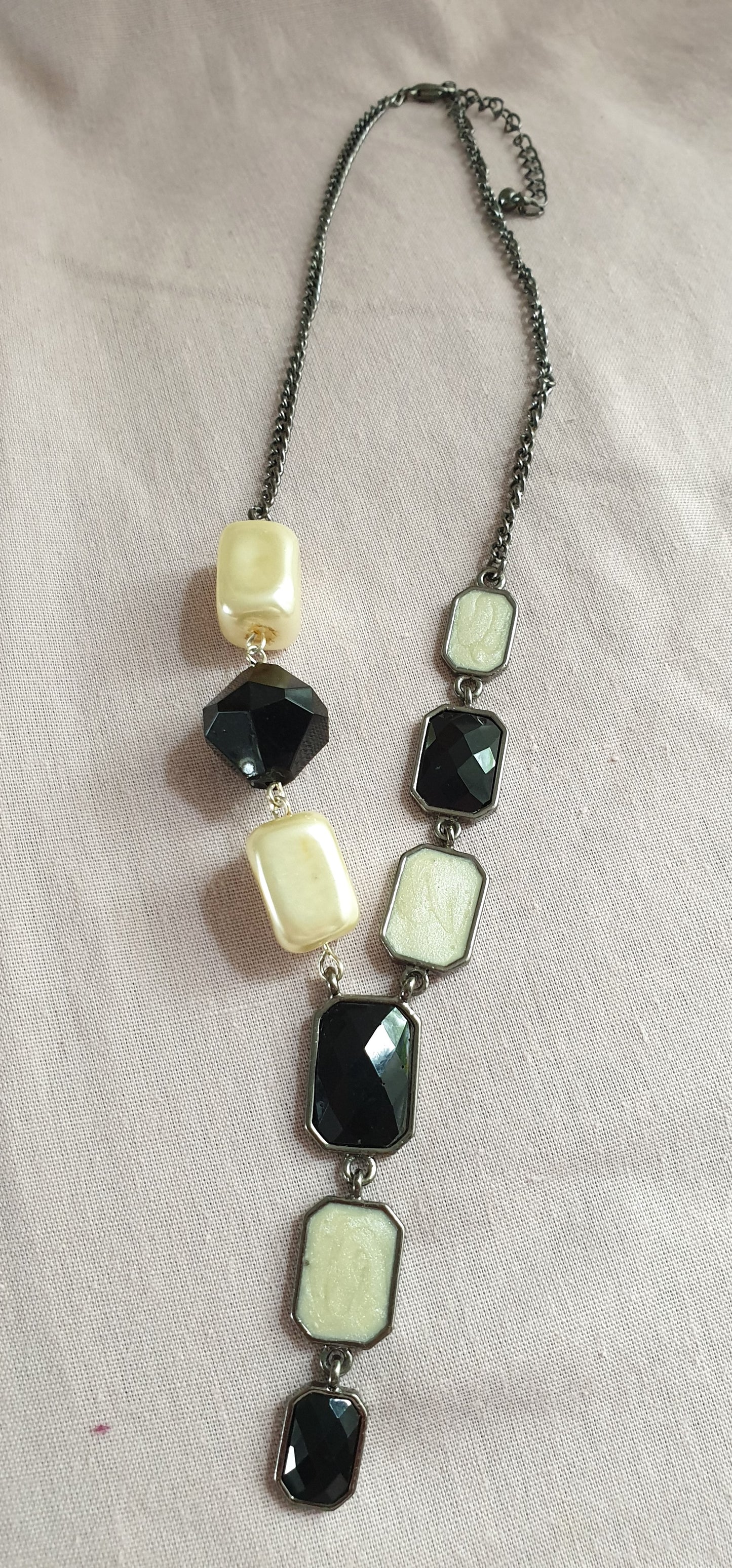 Black and Cream Statement Bib Necklace. Recycled Jewellery
