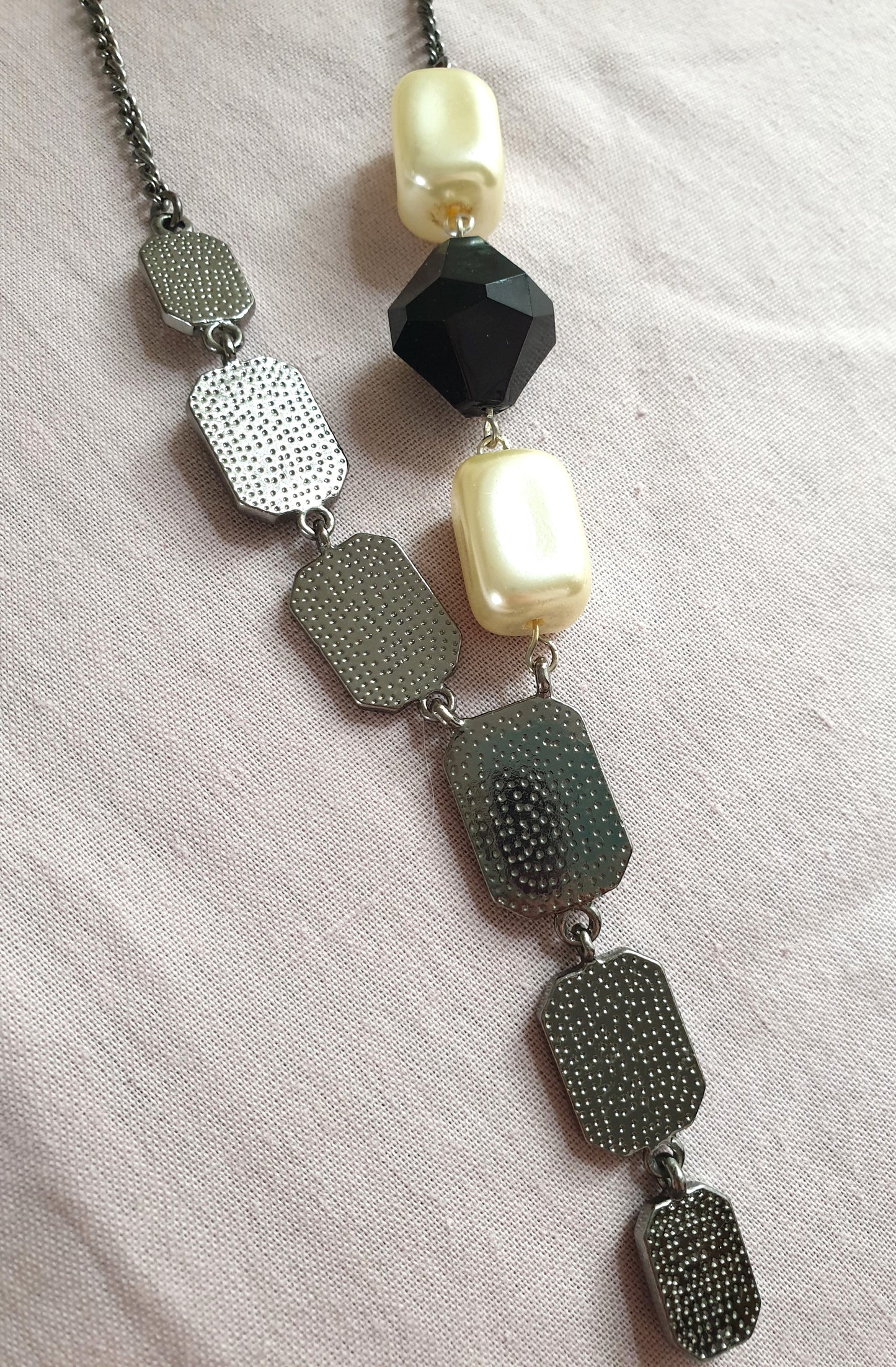 Black and Cream Statement Bib Necklace. Recycled Jewellery