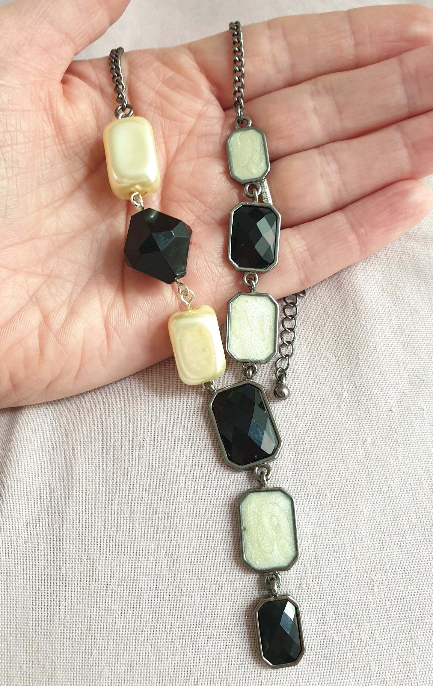 Black and Cream Statement Bib Necklace. Recycled Jewellery