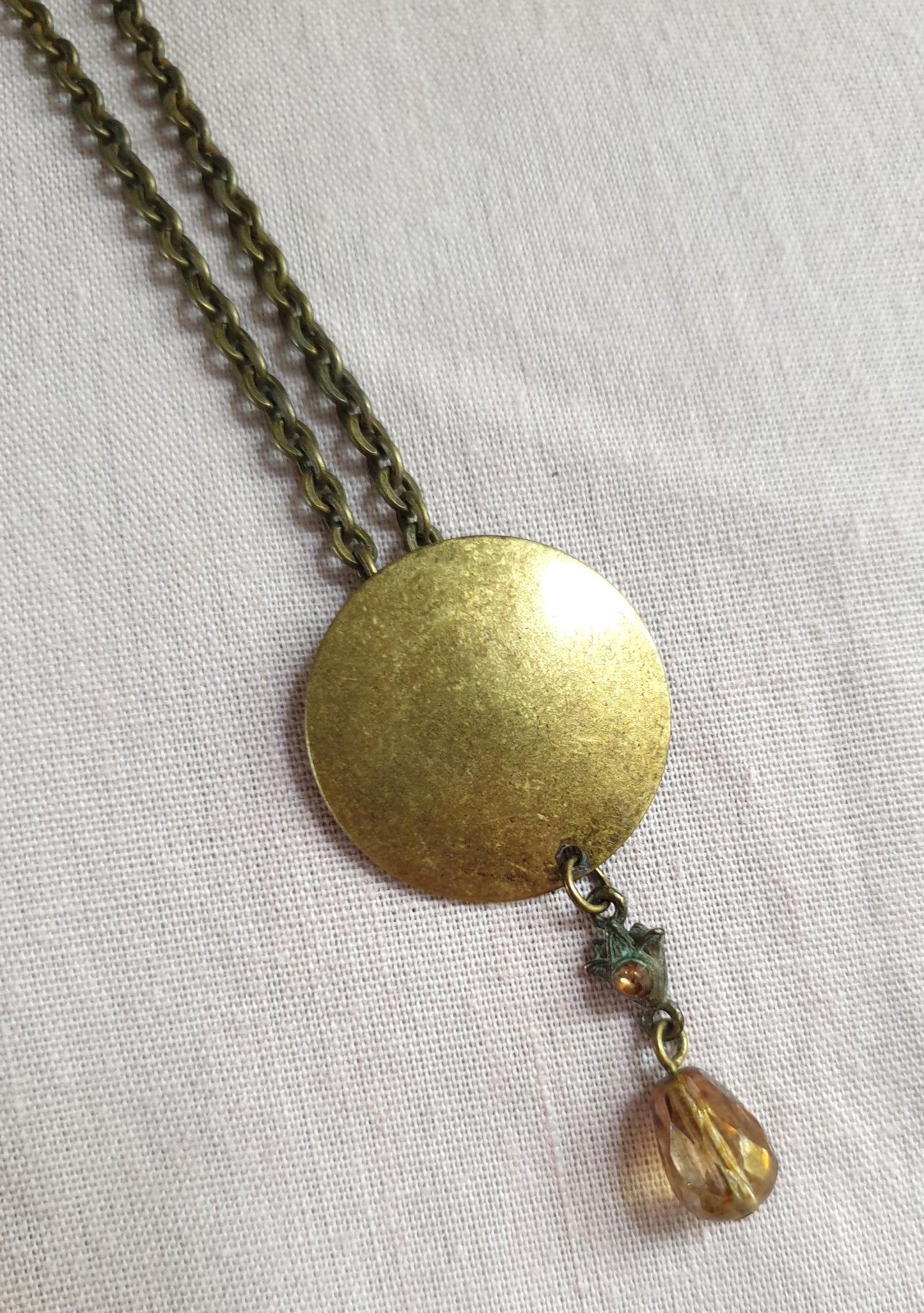Long Line Bronze Tone Necklace with Bead Drop. Recycled Jewellery