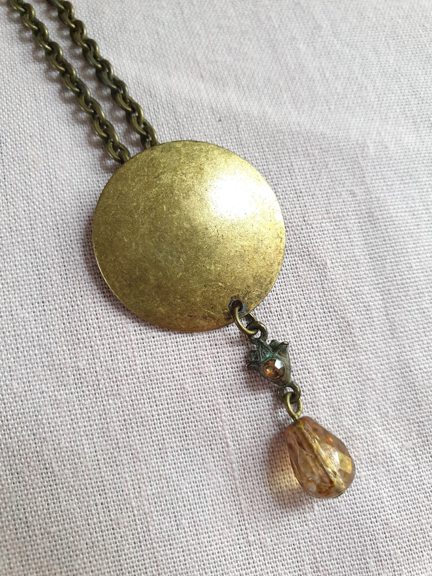Long Line Bronze Tone Necklace with Bead Drop. Recycled Jewellery