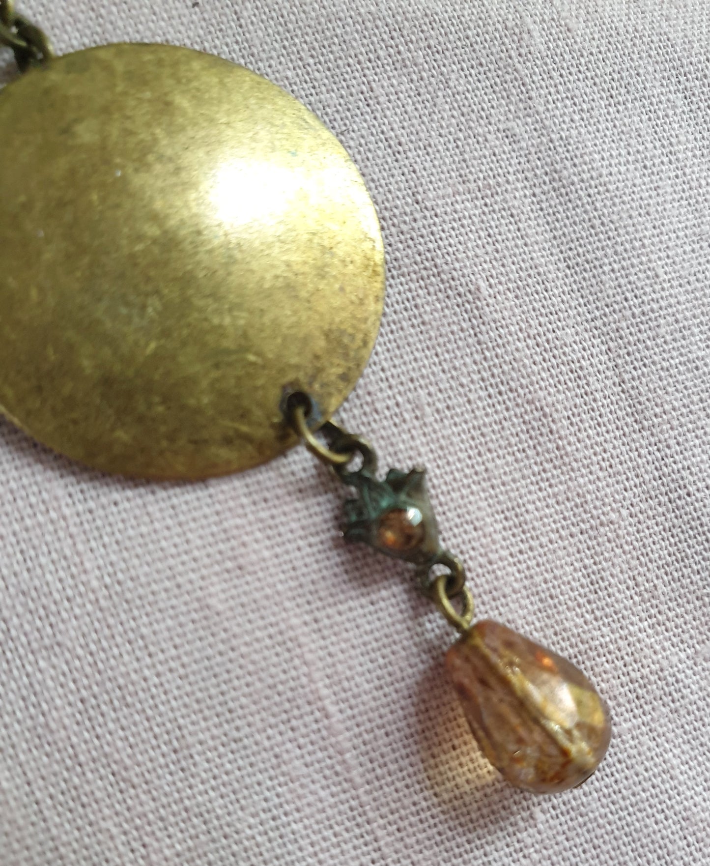 Long Line Bronze Tone Necklace with Bead Drop. Recycled Jewellery
