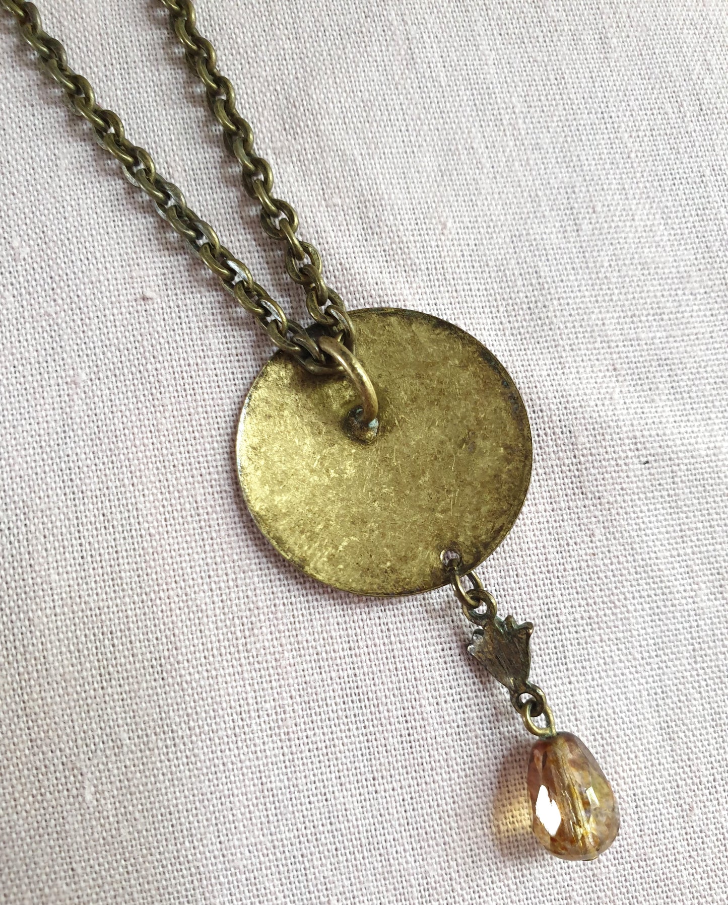 Long Line Bronze Tone Necklace with Bead Drop. Recycled Jewellery