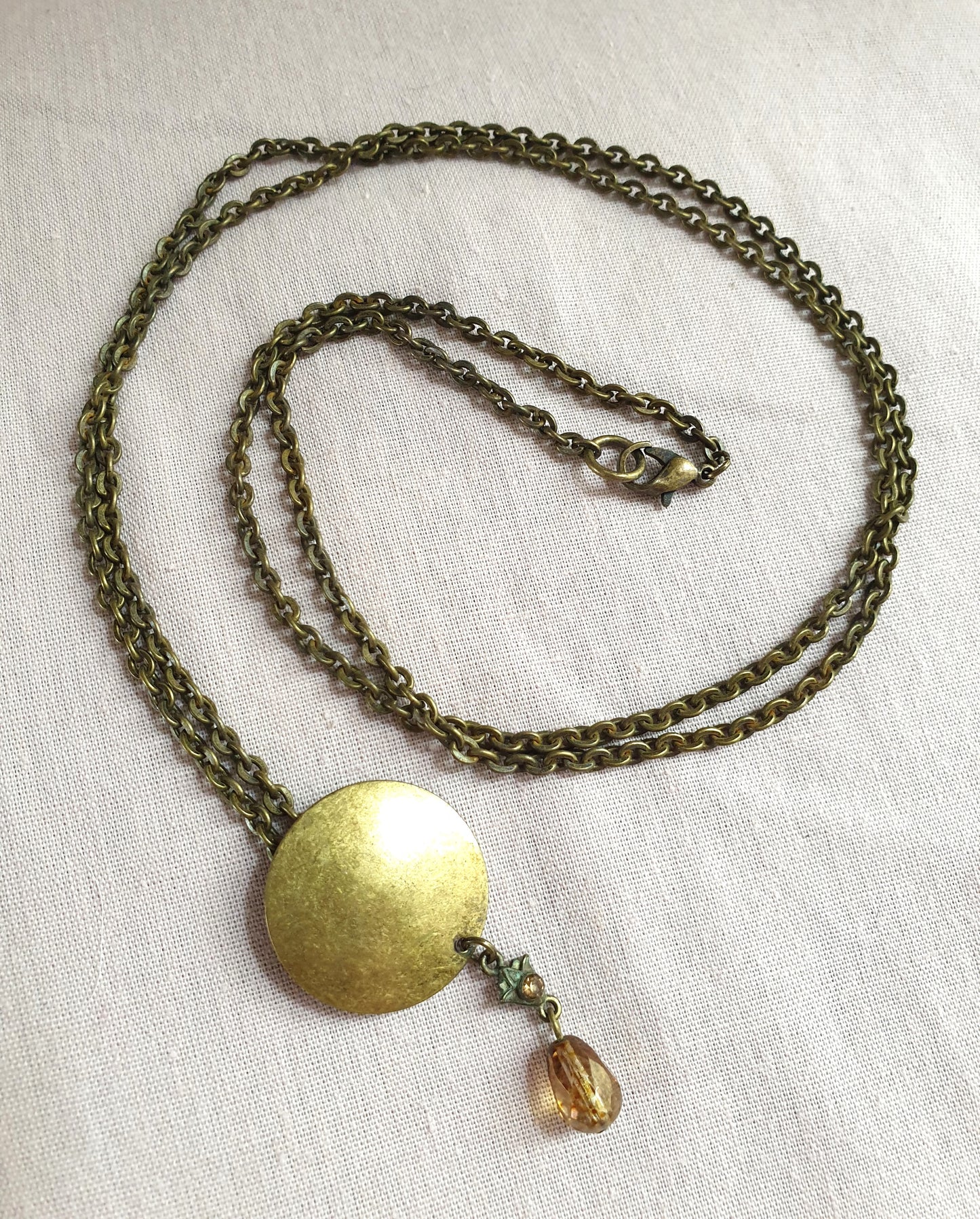 Long Line Bronze Tone Necklace with Bead Drop. Recycled Jewellery
