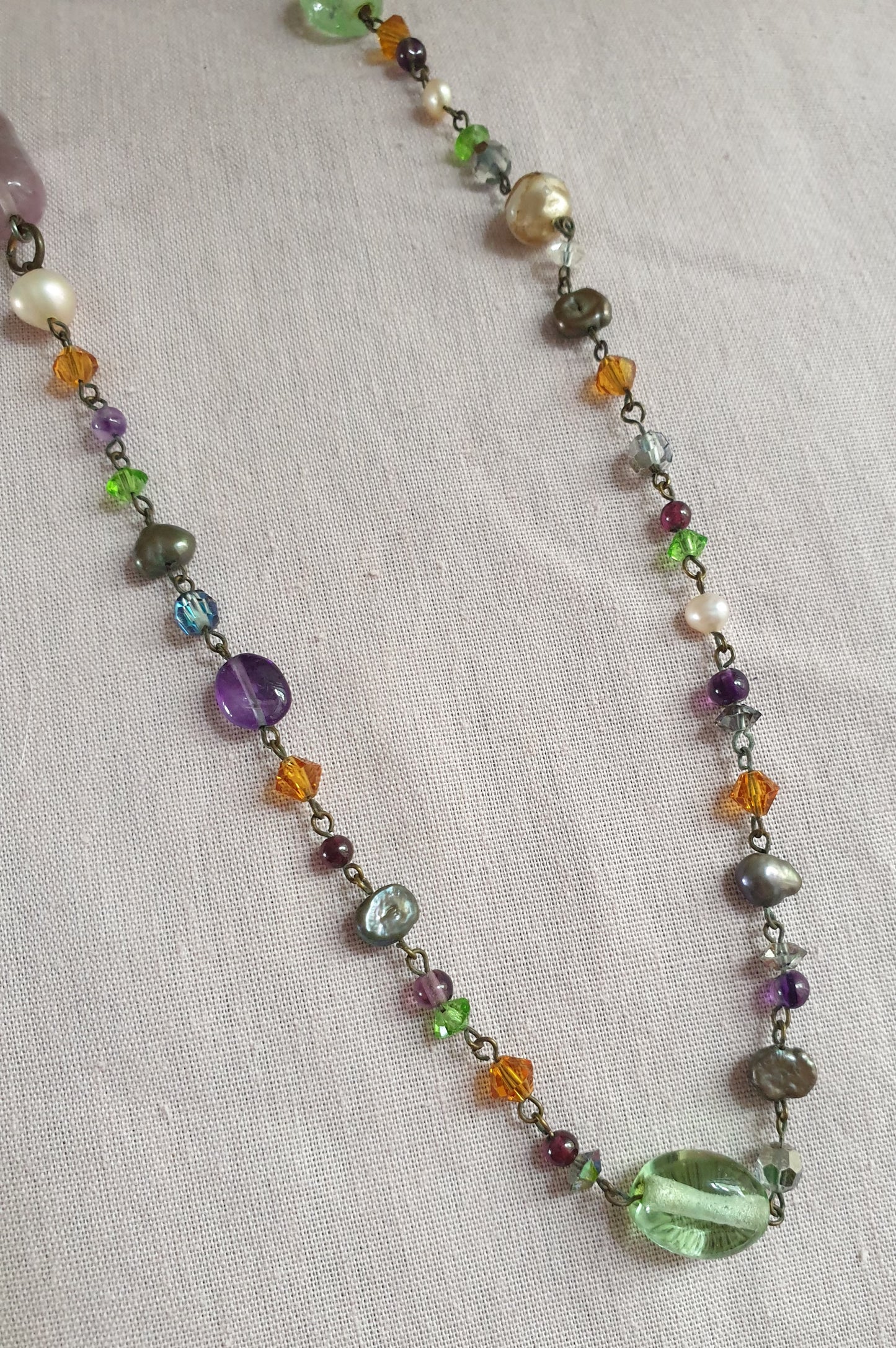Dainty Multicolour Glass Beaded Necklace. Recycled Jewellery
