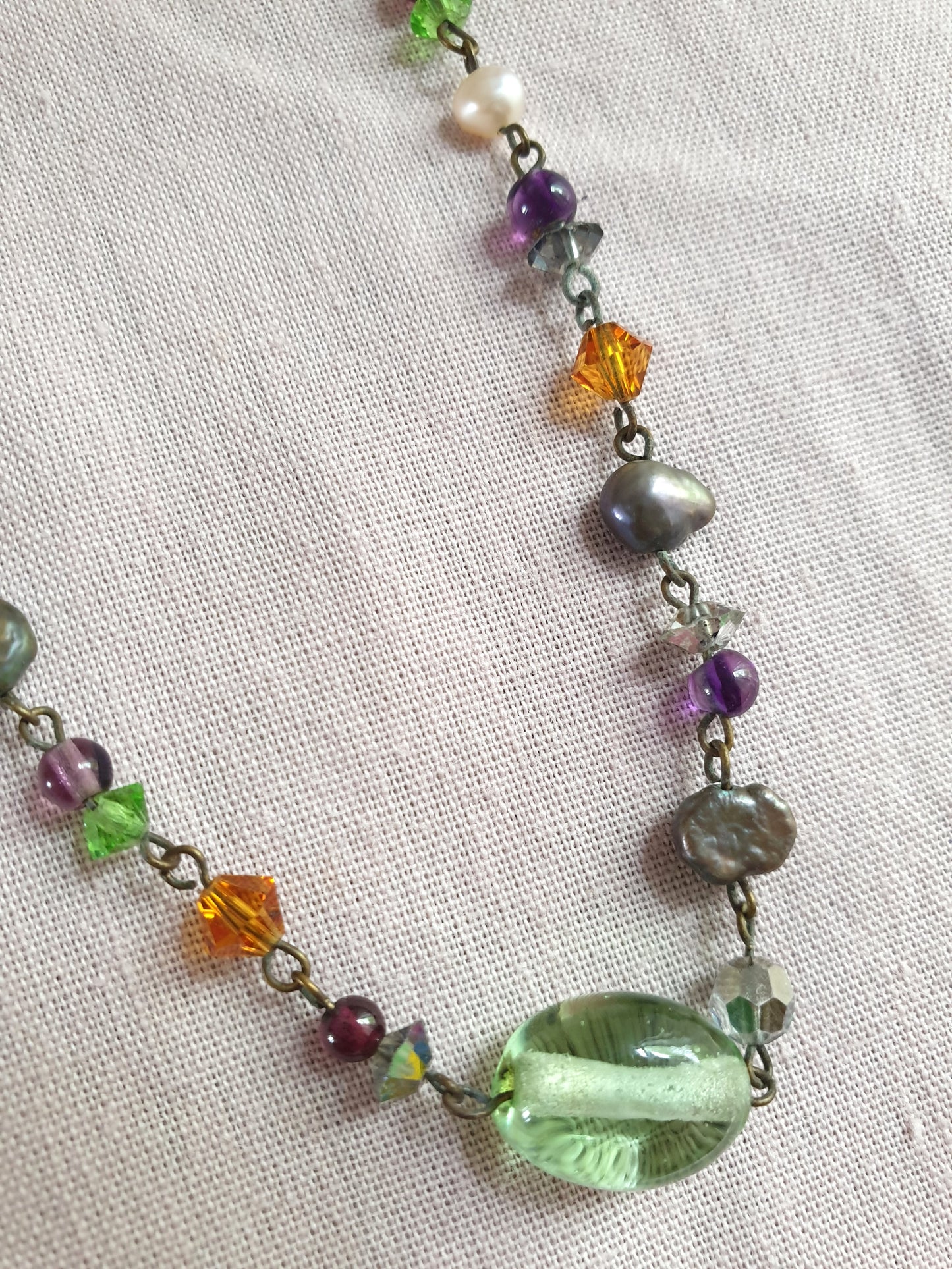 Dainty Multicolour Glass Beaded Necklace. Recycled Jewellery