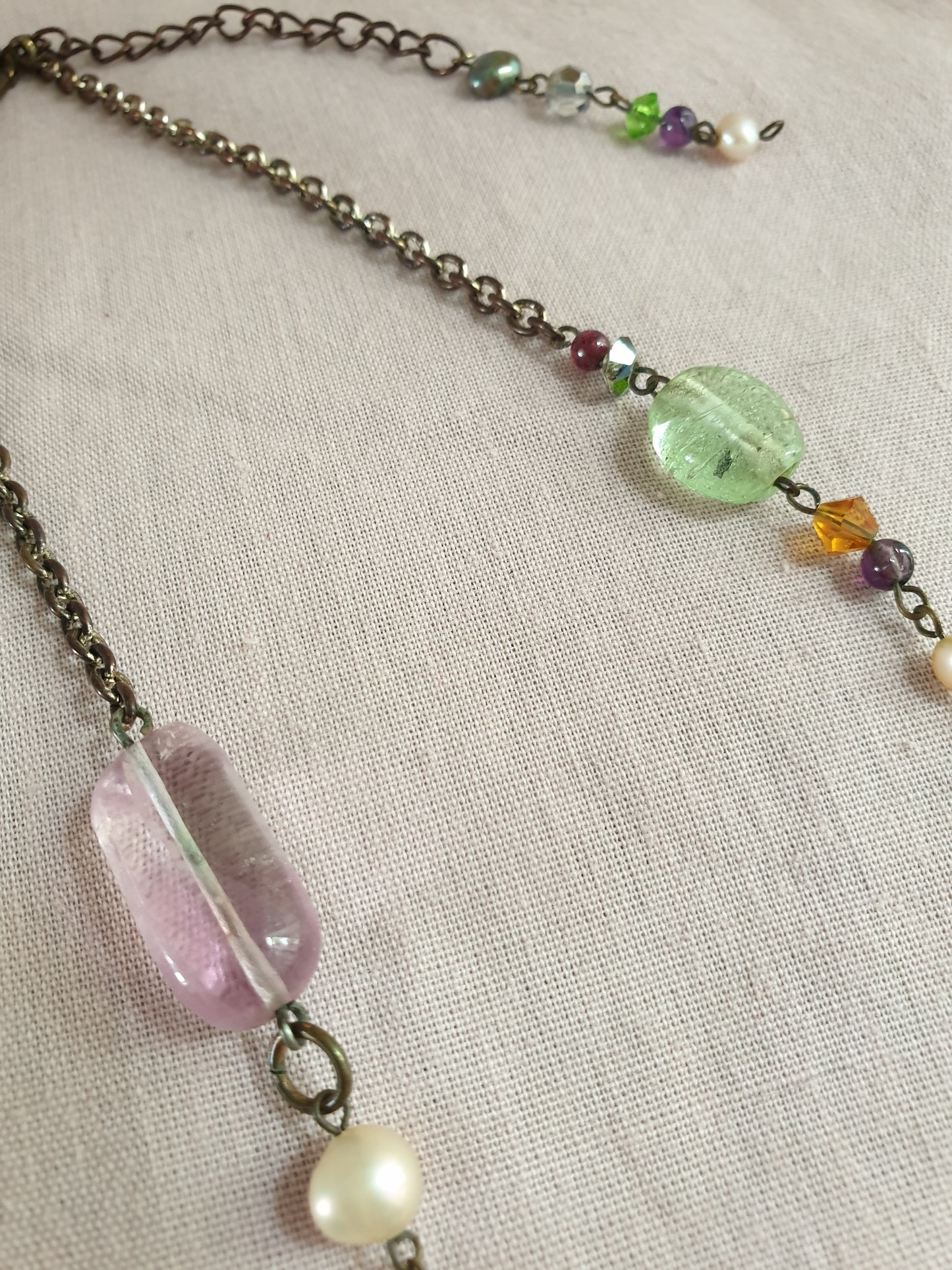 Dainty Multicolour Glass Beaded Necklace. Recycled Jewellery