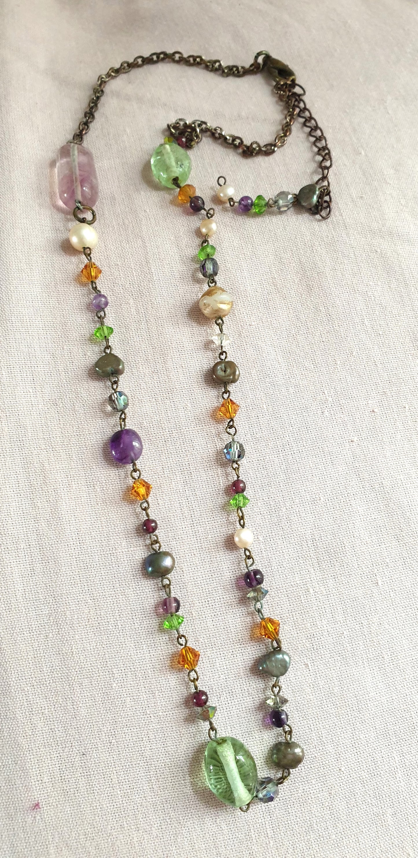 Dainty Multicolour Glass Beaded Necklace. Recycled Jewellery