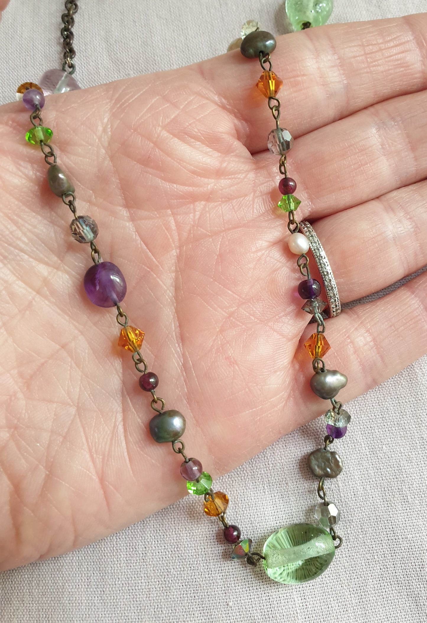 Dainty Multicolour Glass Beaded Necklace. Recycled Jewellery