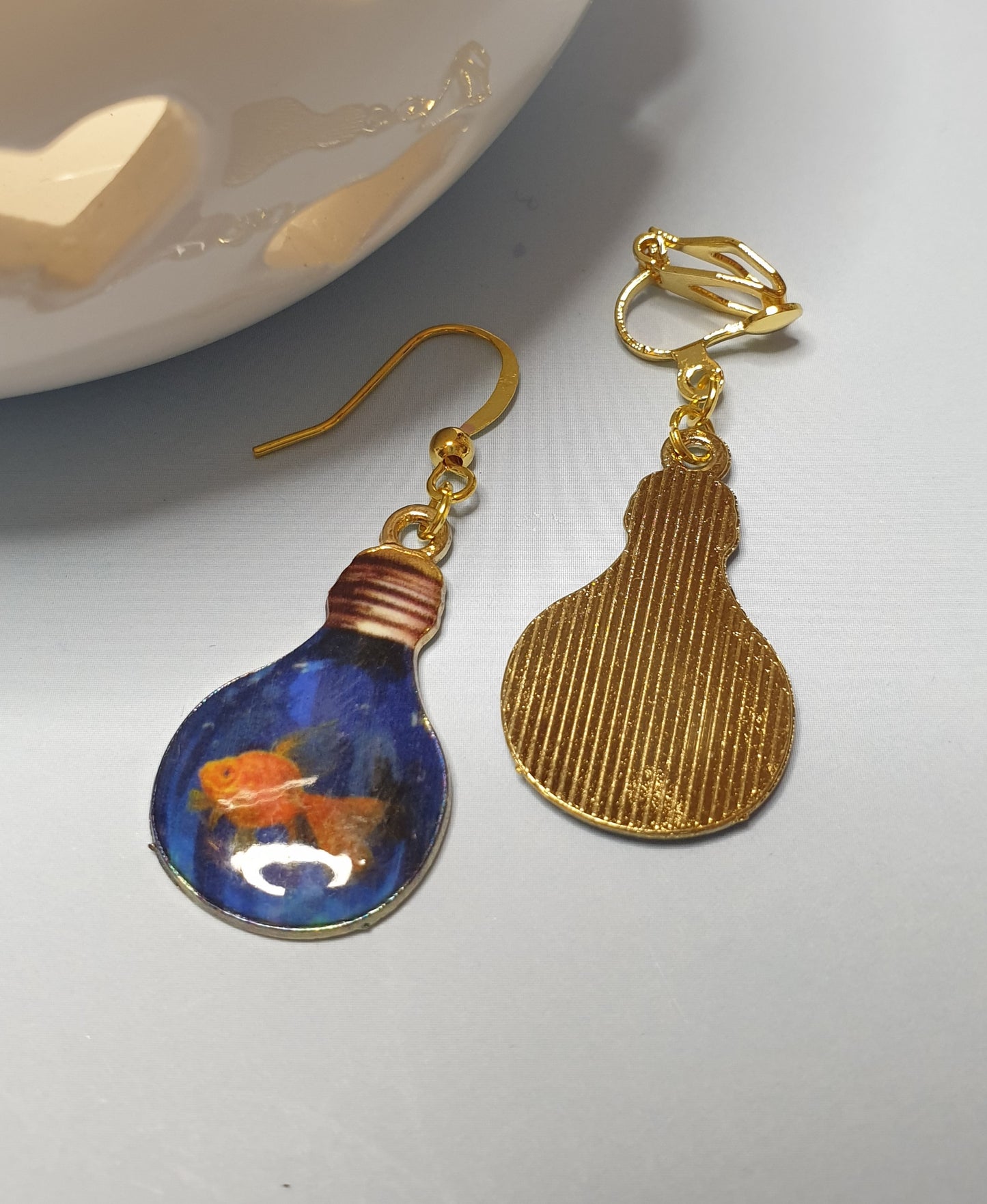 Goldfish Fish Lightbulb Earrings. Nickel Free Wires or Clip Ons