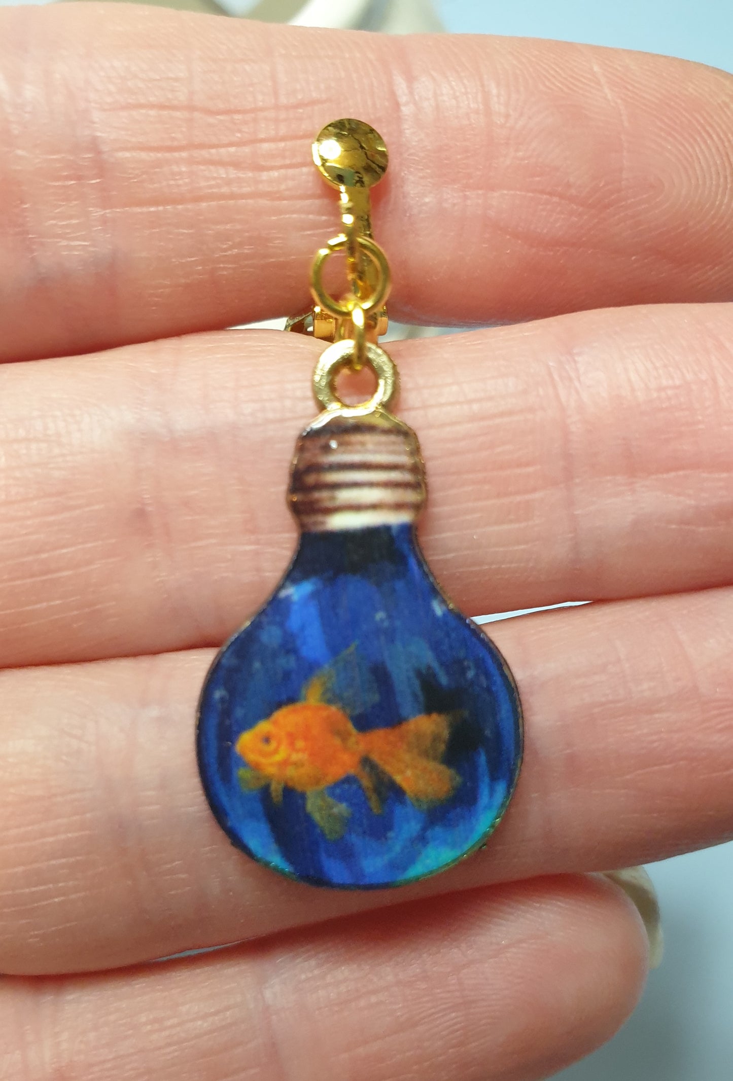 Goldfish Fish Lightbulb Earrings. Nickel Free Wires or Clip Ons