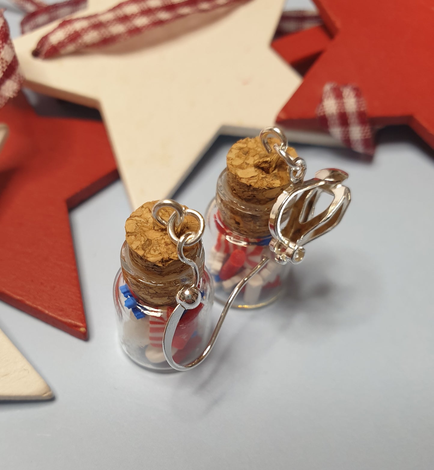 Christmas Candy Jar Earrings. Nickel Free Wires or Clip Ons