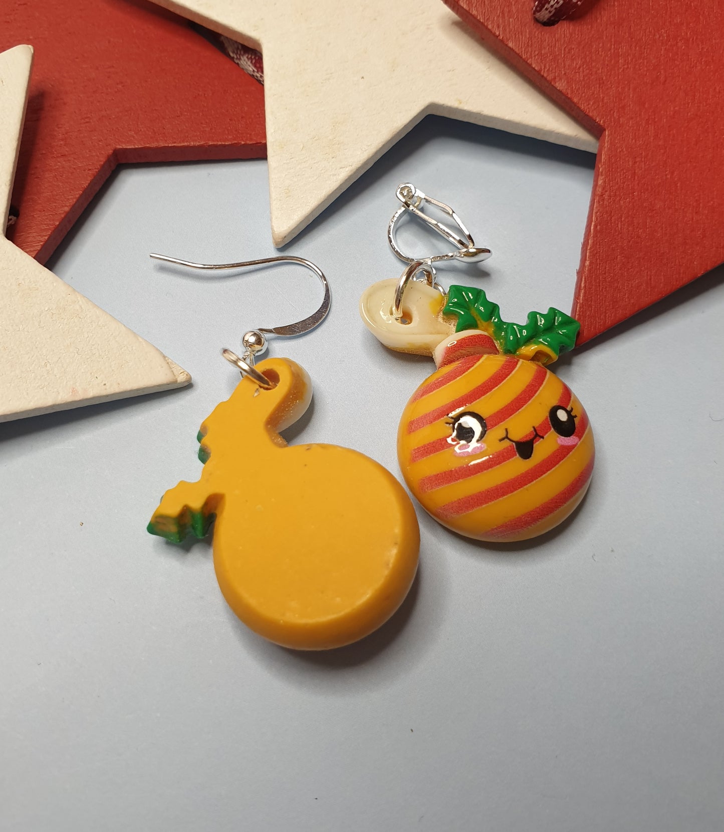 Cute Bauble Earrings. Christmas Earrings. Nickel Free Wires or Clip Ons