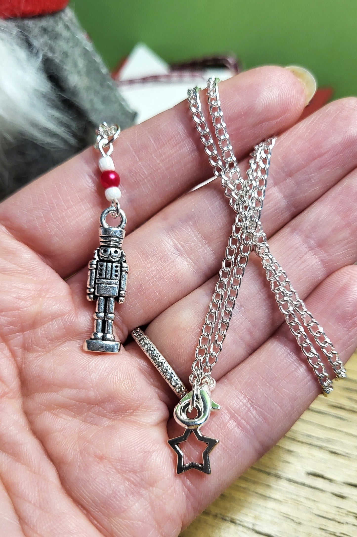 Silver Tone Nutcracker Christmas Necklace. One of a Kind.