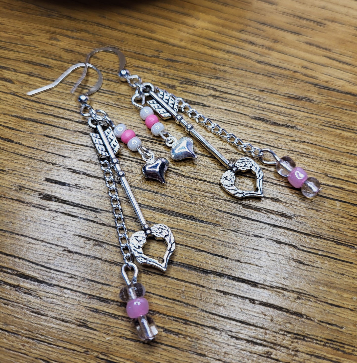 Silver Tone Multistrand Arrow Earrings. One of a Kind. Nickel Free Wires or Clip On