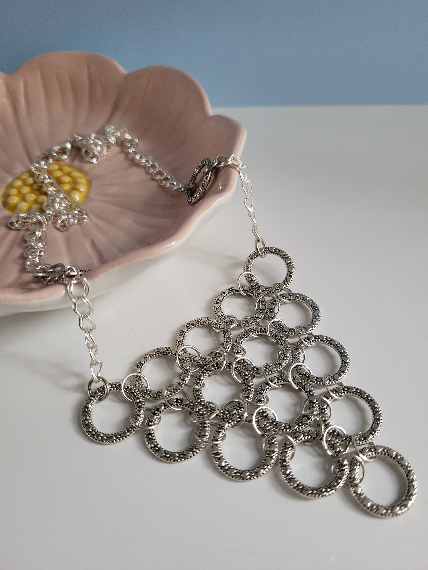 Silver Tone Heart Ring Earring and Necklace Set. One of a Kind