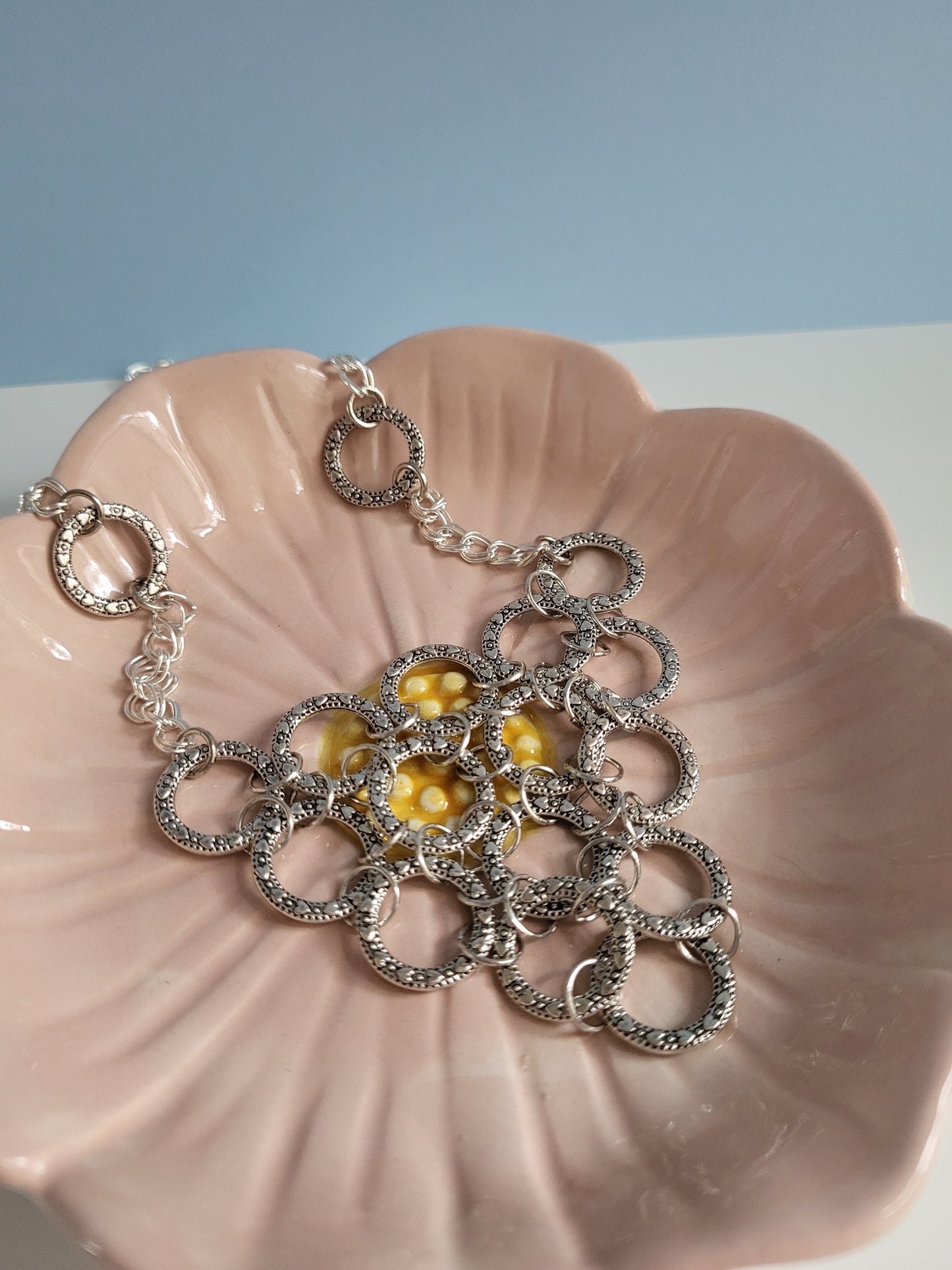 Silver Tone Heart Ring Earring and Necklace Set. One of a Kind