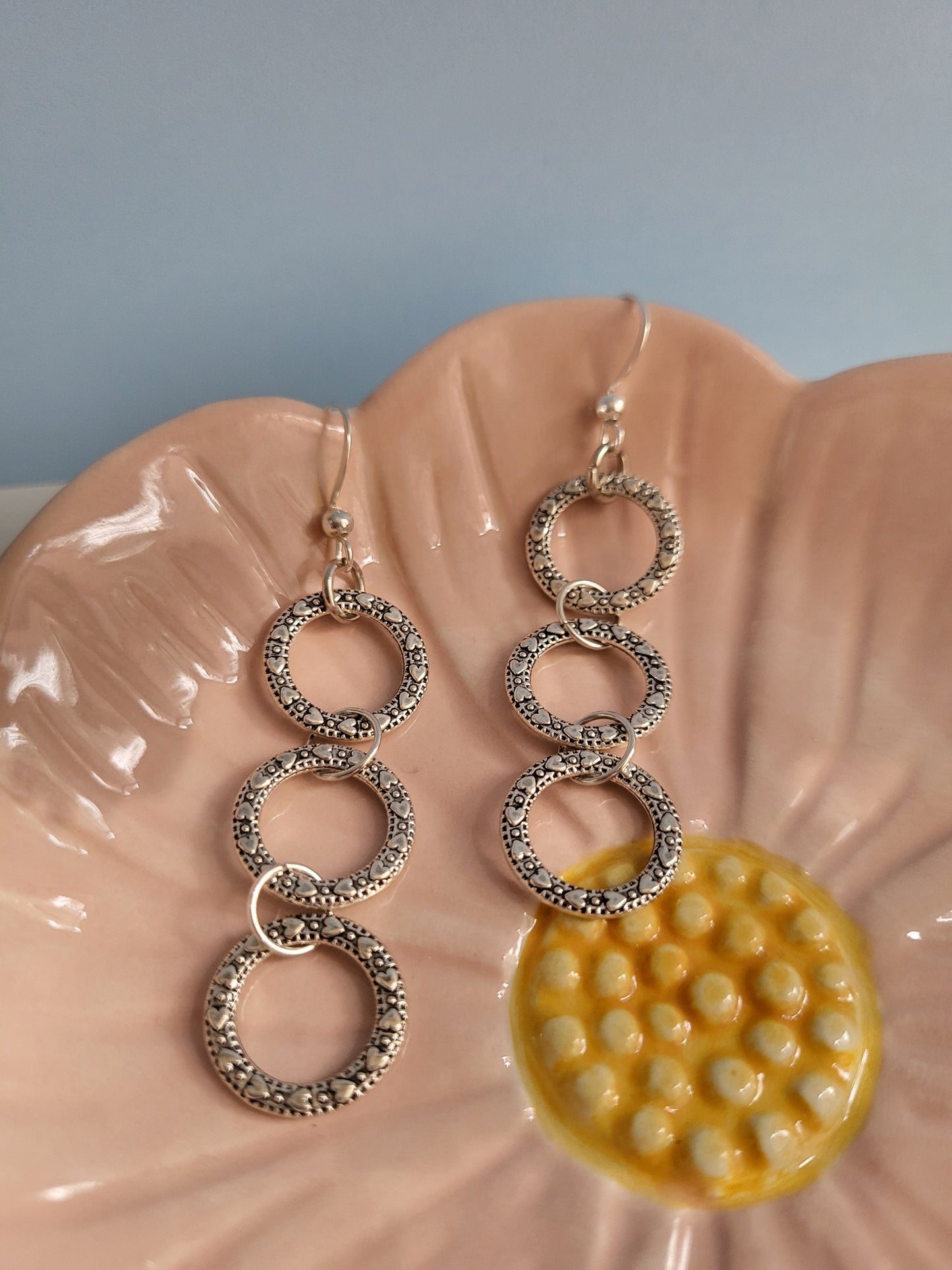 Silver Tone Heart Ring Earring and Necklace Set. One of a Kind