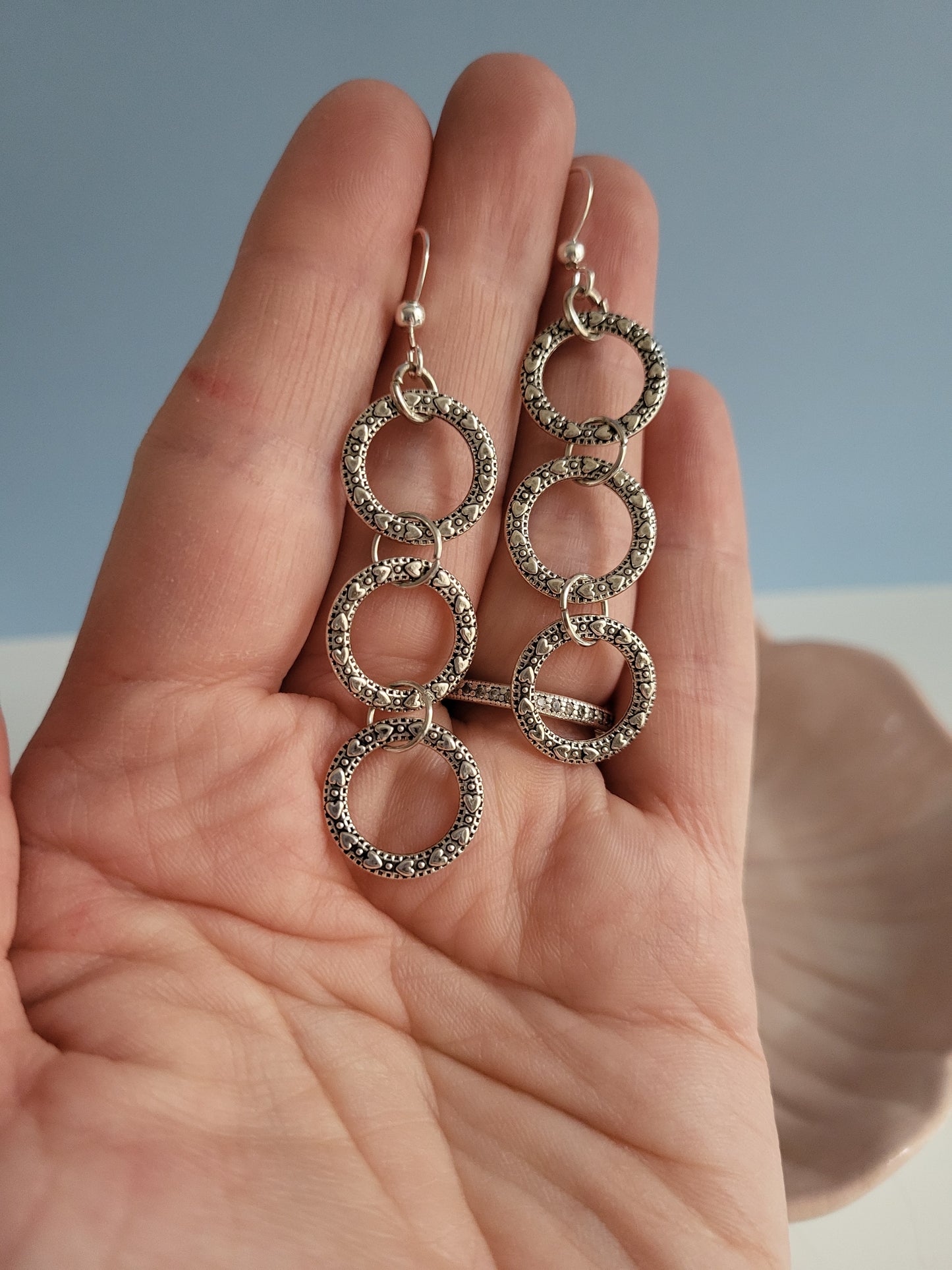Silver Tone Heart Ring Earring and Necklace Set. One of a Kind