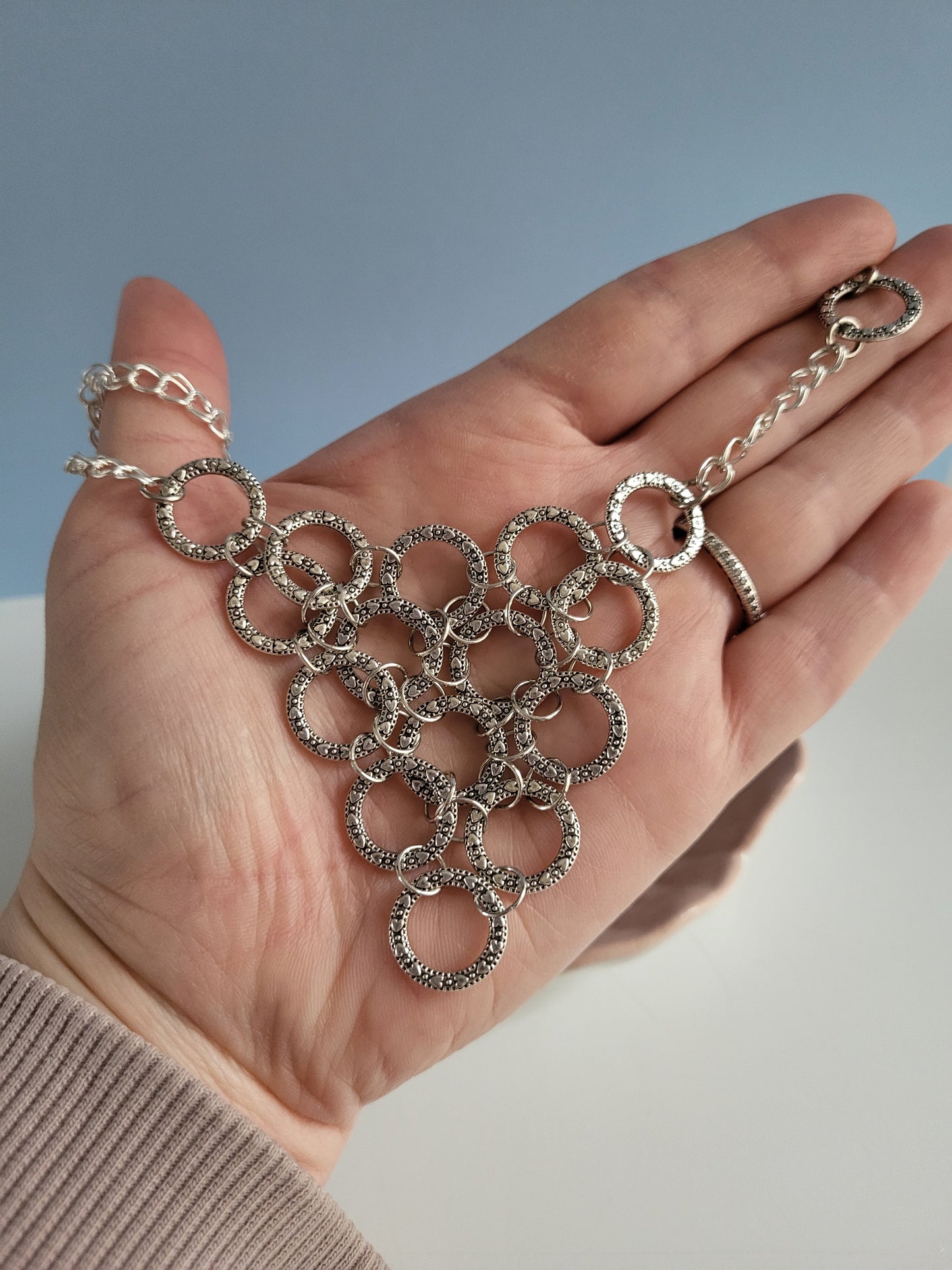 Silver Tone Heart Ring Earring and Necklace Set. One of a Kind