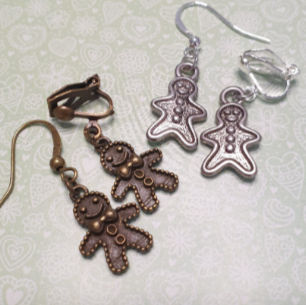 Cute Gingerbread Men / Man / Person Earrings. Clip On, Hypoallergenic, Allergy. Nickel, Lead Free. Christmas, Cookie, Gift