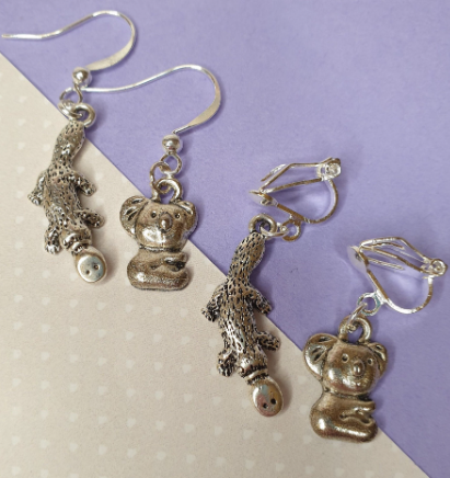 Duck Billed Platypus or Koala Earrings, Silver. Animals, Australia, Gift. Clip On, Hypoallergenic, Allergy, Lead, Nickel Free