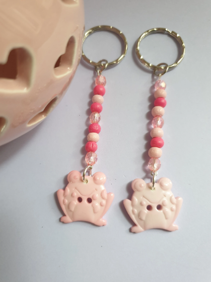 Pink Frog Keyring Keychain. Beaded Keychain. Frog Lover Gift. Froggy Friend