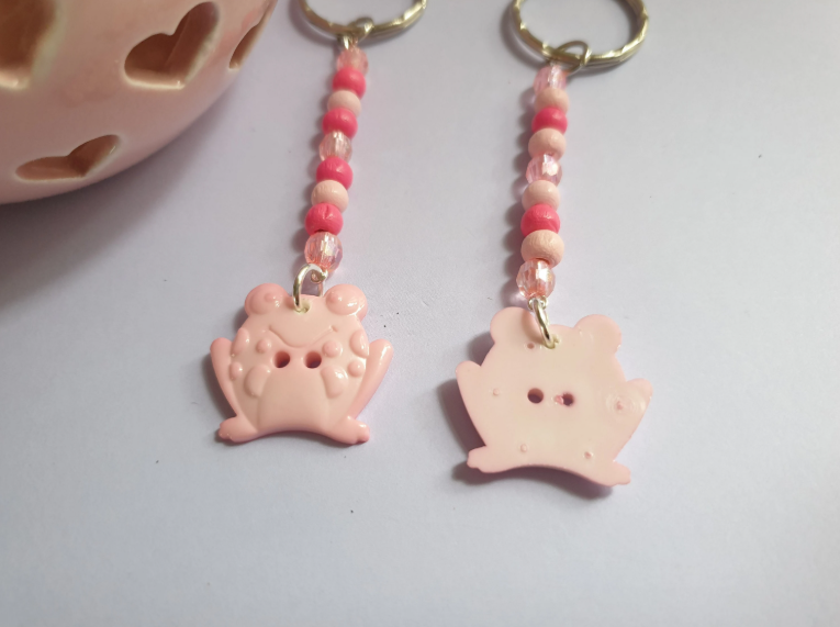 Pink Frog Keyring Keychain. Beaded Keychain. Frog Lover Gift. Froggy Friend