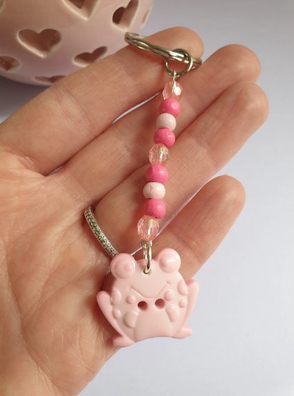 Pink Frog Keyring Keychain. Beaded Keychain. Frog Lover Gift. Froggy Friend