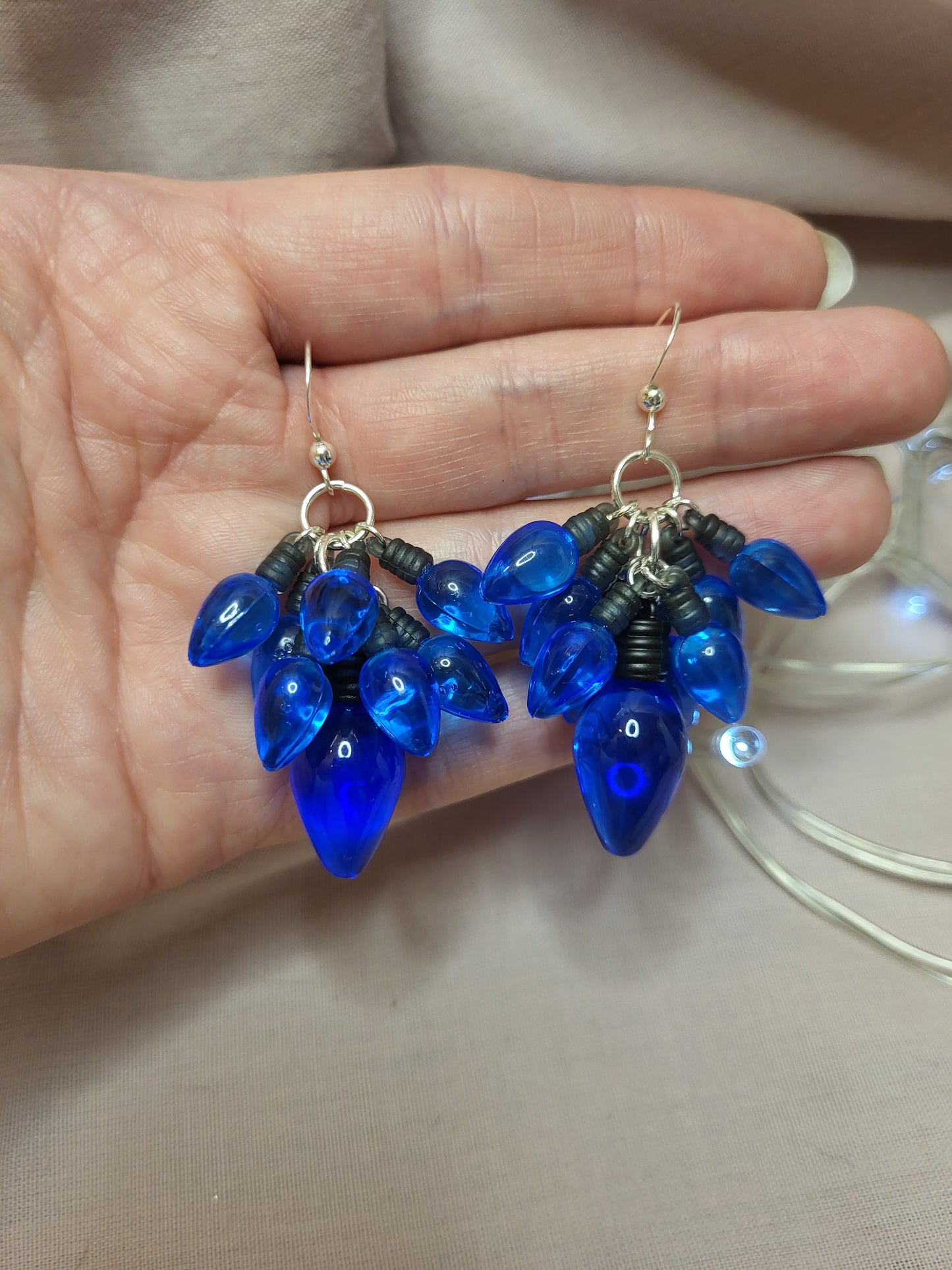Blue Christmas Light Statement Earrings. Clip On or Nickel Free Wires. Christmas Bauble Earrings. Novelty Christmas Jewellery