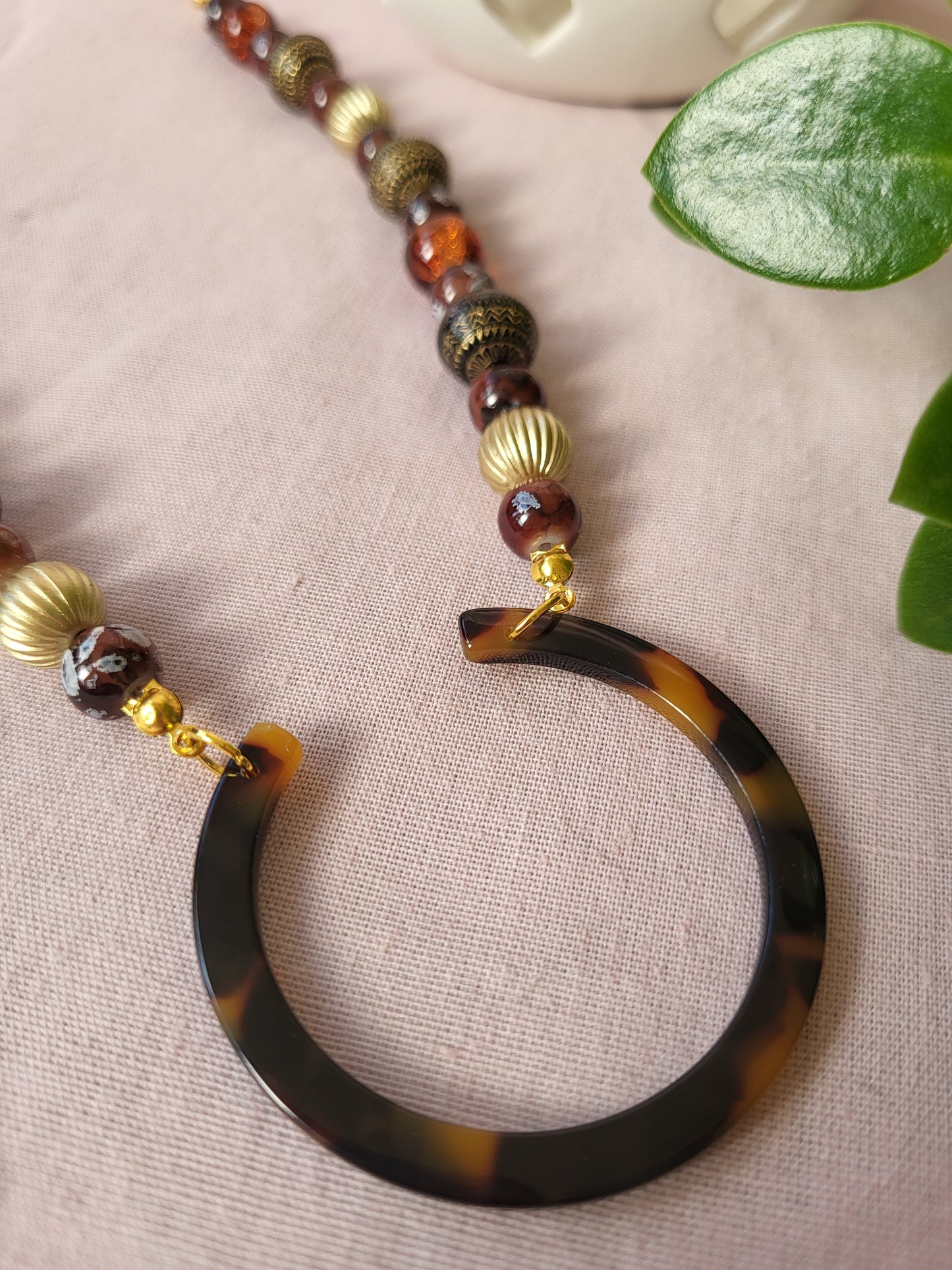 Unique Upcycled Browns and Gold Bib Necklace