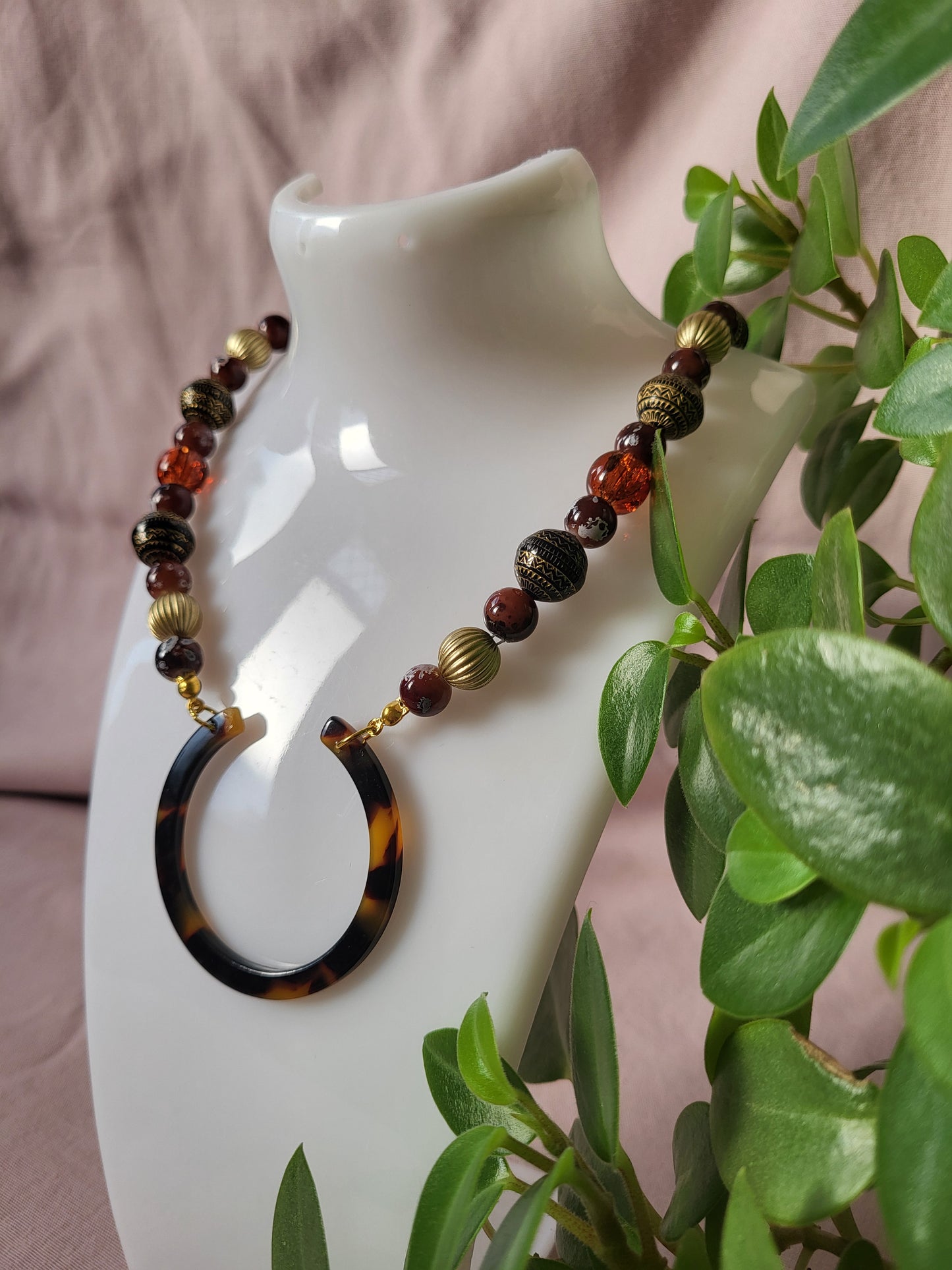 Unique Upcycled Browns and Gold Bib Necklace