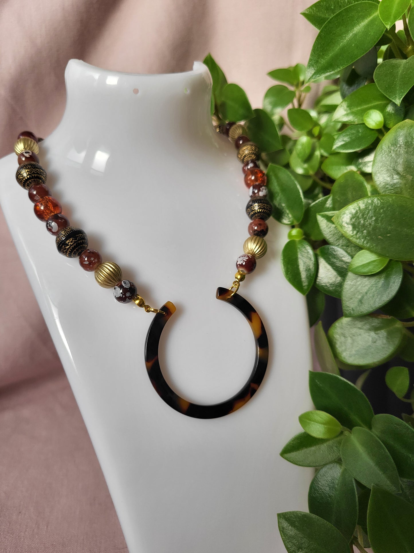 Unique Upcycled Browns and Gold Bib Necklace