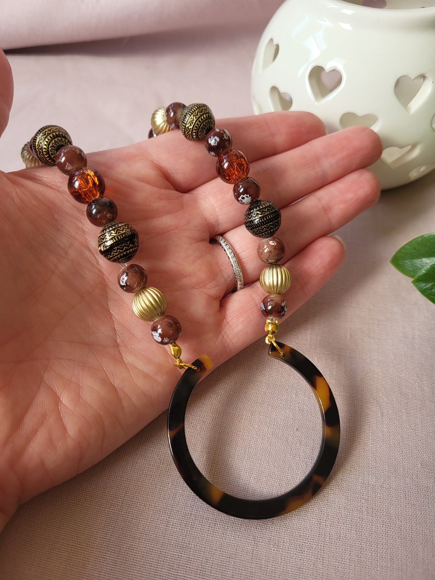 Unique Upcycled Browns and Gold Bib Necklace