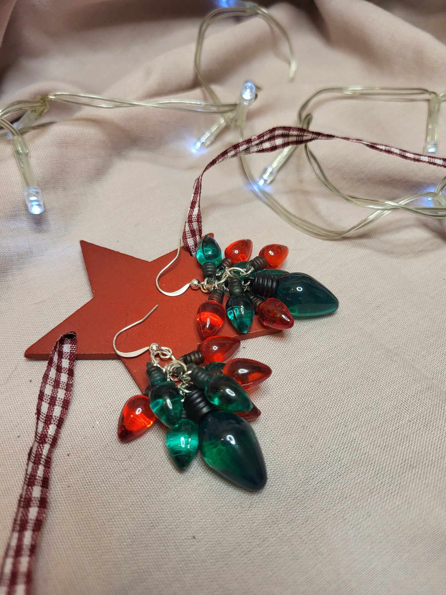 Red and Green Christmas Light Statement Earrings. Clip On or Nickel Free Wires. Christmas Earrings. Fairy Light Jewellery